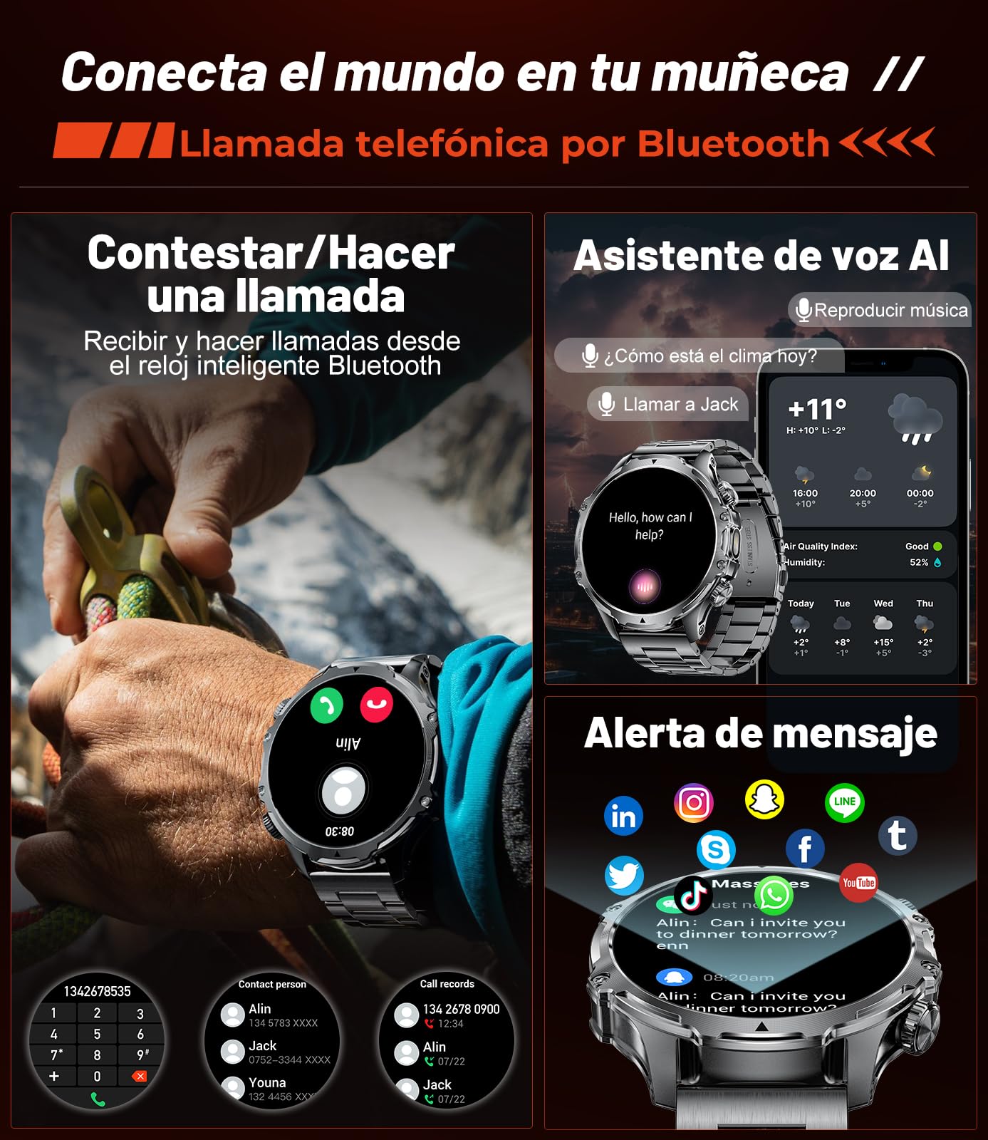 LIGE Reloj Inteligente Hombre Militar con Llamadas,800 mAh Smartwatch Hombre con 1,85" HD/5ATM Impermeable/LED Linterna/110+ Modos Deportivos/SpO2/Pulsómetro/Sueño/Pulsera Actividad Android iOS