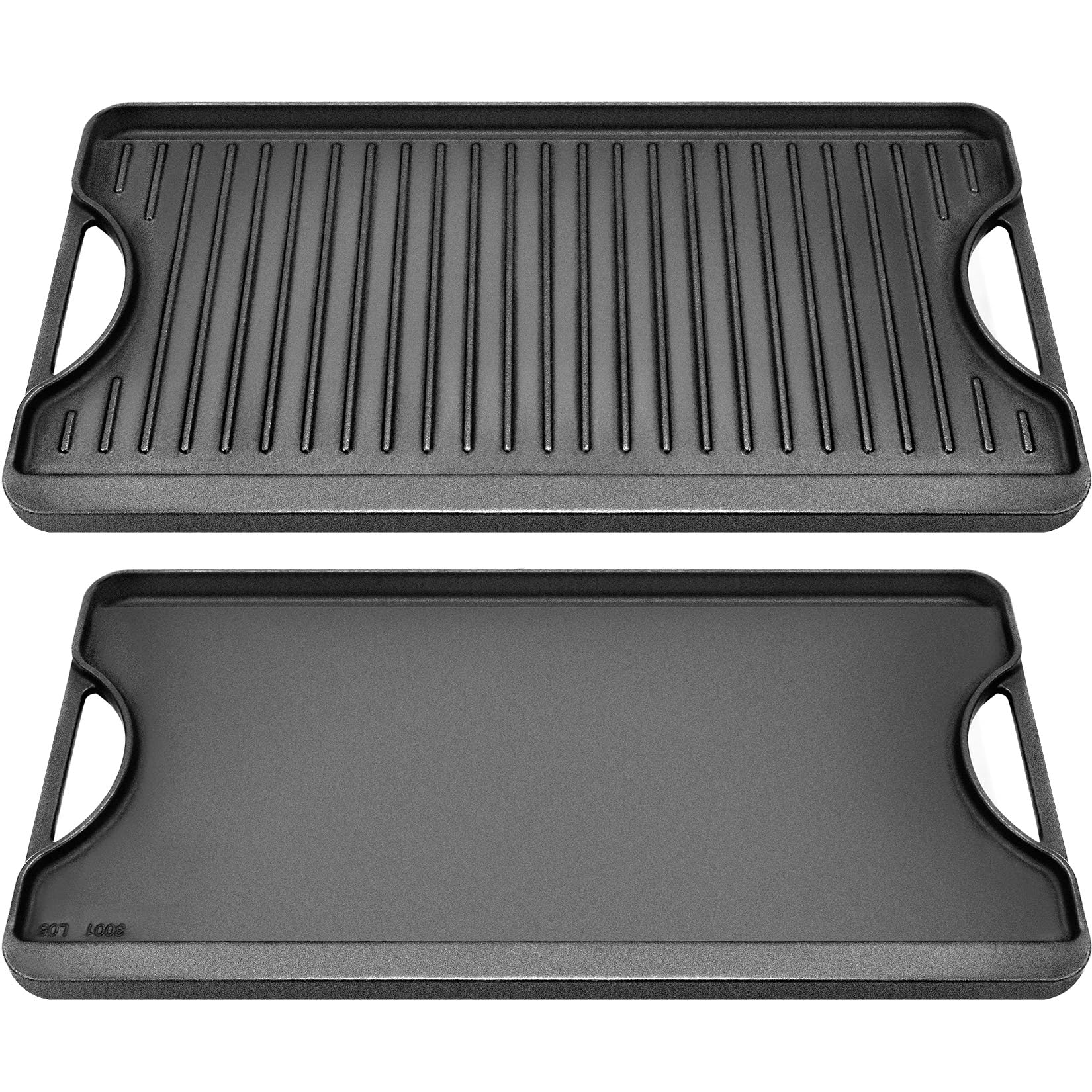 GGC Cast Iron Reversible Griddle, 2-in-1 Griddle Pan for Gas Stove Tops, Gas Grills and Camping, 20 x 10.5 Flat and Ribbed Griddle Plate for Indoor and Outdoor Cooking