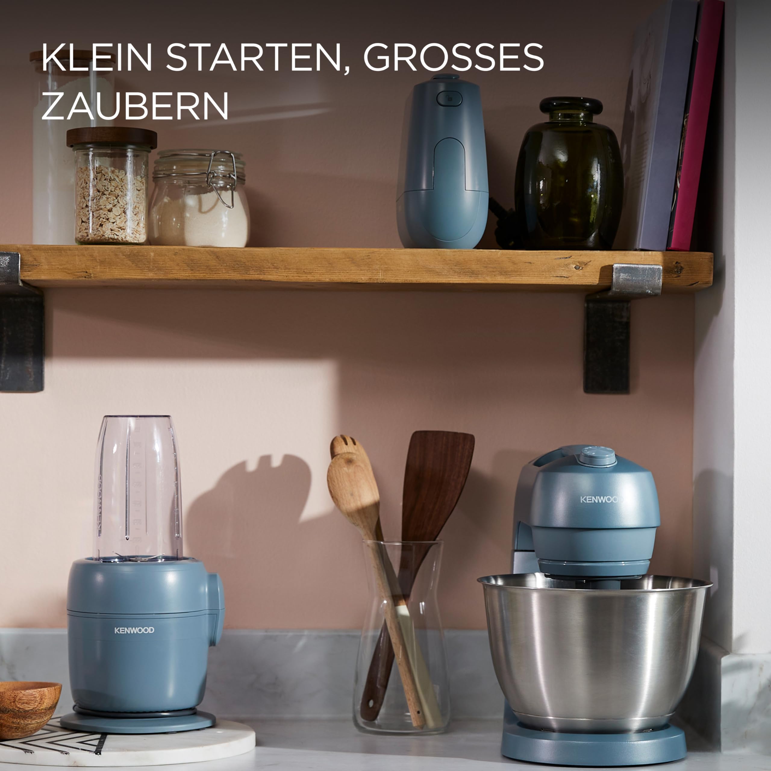 Kenwood MultiPro – Kompakte Küchenmaschine mit Express Serve, Edelstahlmesser, Schneid- und Raspelscheiben, 600-ml-Mixbecher, Pulse-Funktion, Blau (FDP23.380GY)