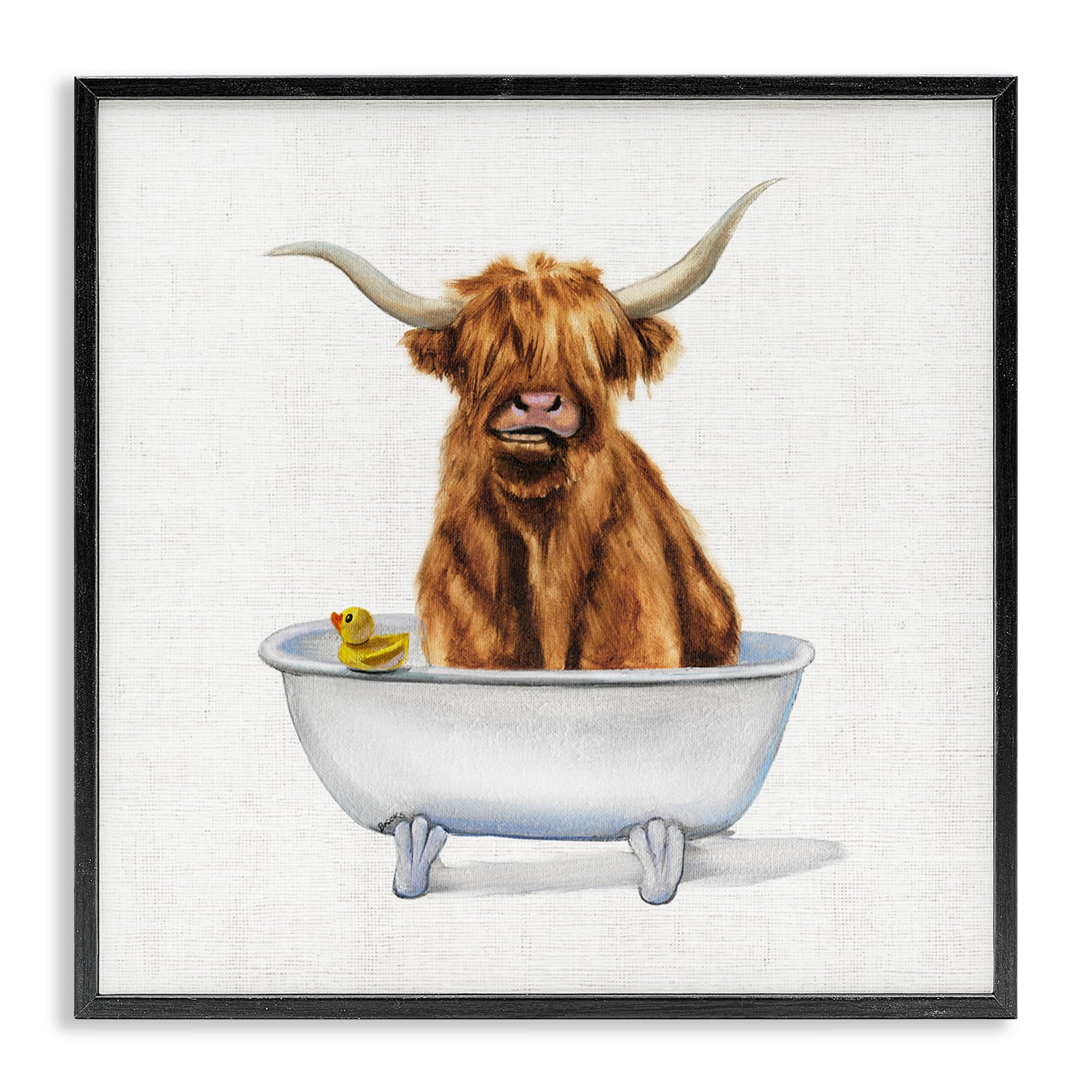 Stupell Industries 'Shaggy Country Cattle in Tub', Framed Giclee Art, Black, 12 x 12 Inches, Easy to Hang and Sturdy, Made in USA, by Donna Brooks