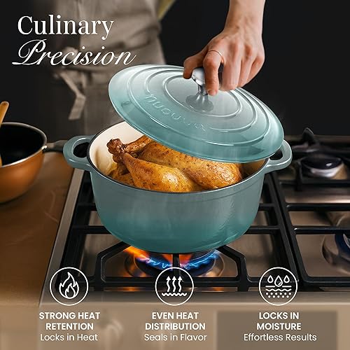 Vista 178 de Nuovva - Olla holandesa de hierro fundido con tapa – Cacerola esmaltada apta para horno hasta 500° F antiadherente – Utensilios de cocina Rojo