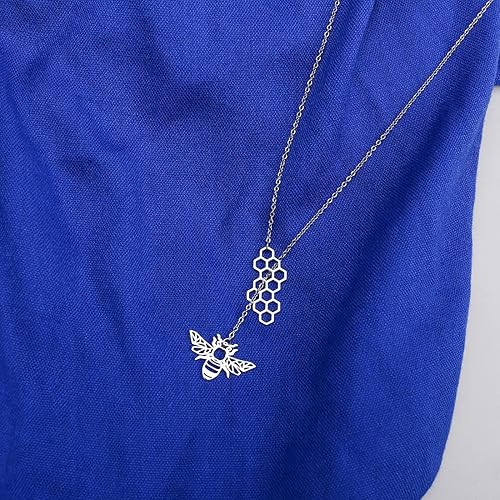 Miniatura 4 de Collar de abeja de abeja de acero inoxidable de oro de 18 quilates, estrella y luna, dinosaurio araña ajustable en Y Lariat para mujer