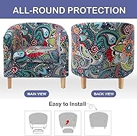 Vista 4 de hyha 2 piezas impresas Slipover para silla de bañera con funda de cojín, funda elástica extraíble para silla de club IKEA Tullsta, funda protectora