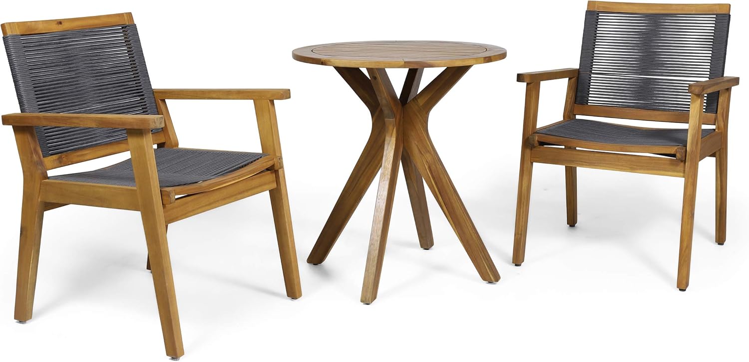 Tracy Outdoor Acacia Wood Bistro Set, Teak and Dark Gray