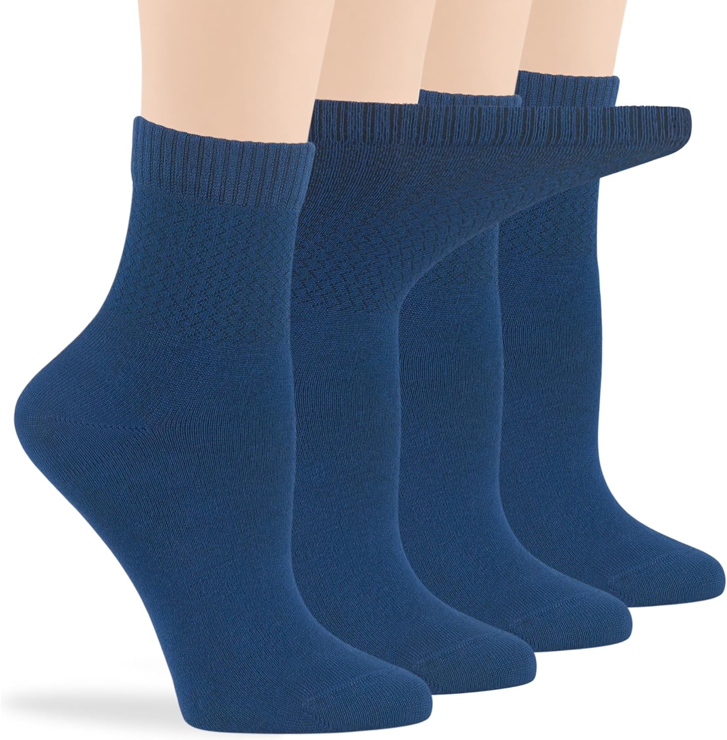 Women's Viscose from Bamboo Diabetic Quarter Socks, Non-Binding Loose Fit - 4 Pack Medium - Solid Casual Seamless - Sock Size 9-11 Shoe Size 5-9 M Light Navy - Image 7
