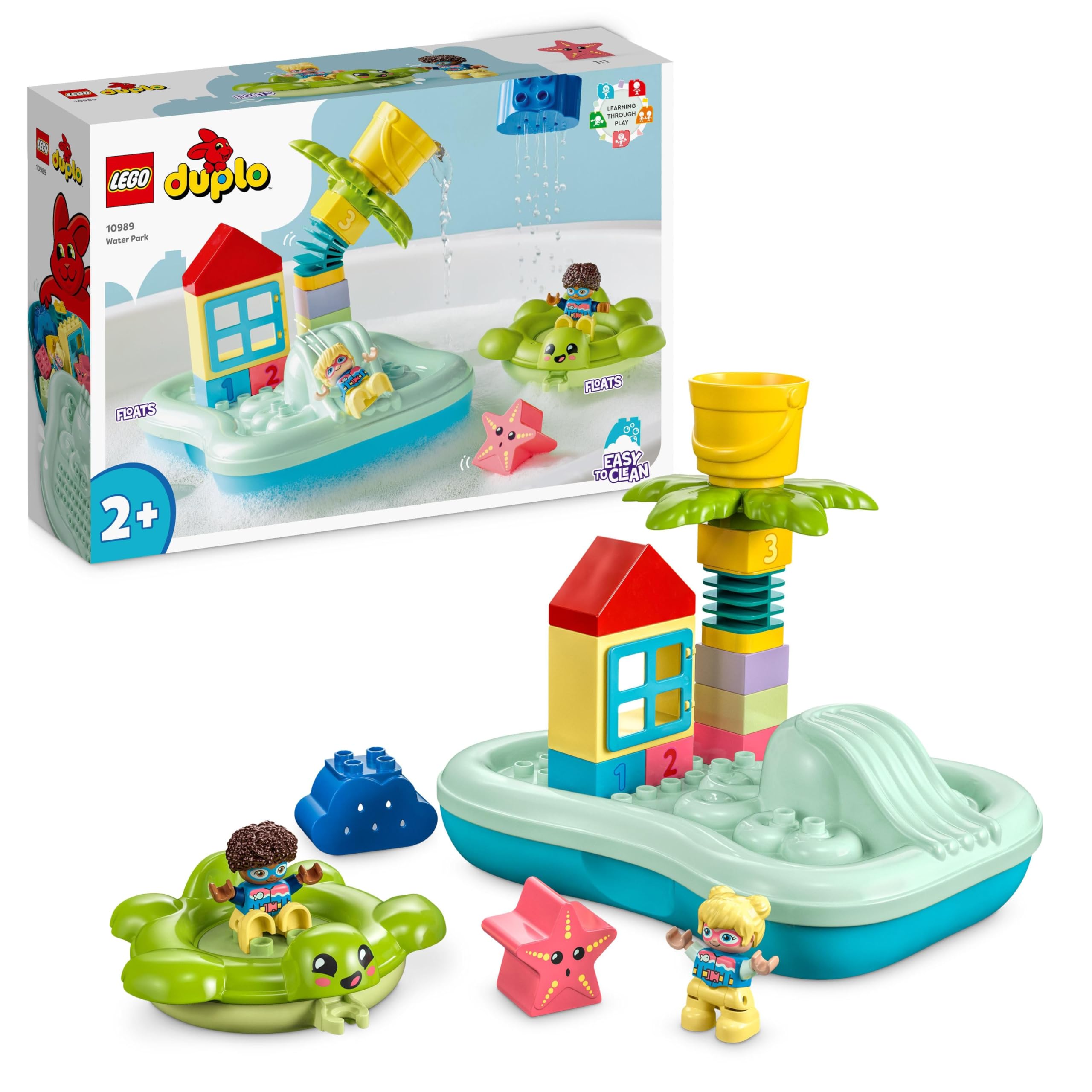 LEGO DUPLO Parco Acquatico, Giochi da Bagnetto per Bambini e Bambine dai 2 Anni in su con Isola Galleggiante, Tartaruga e Stella Marina, Facile da Pulire, Giocattoli per Vasca da Bagno 10989