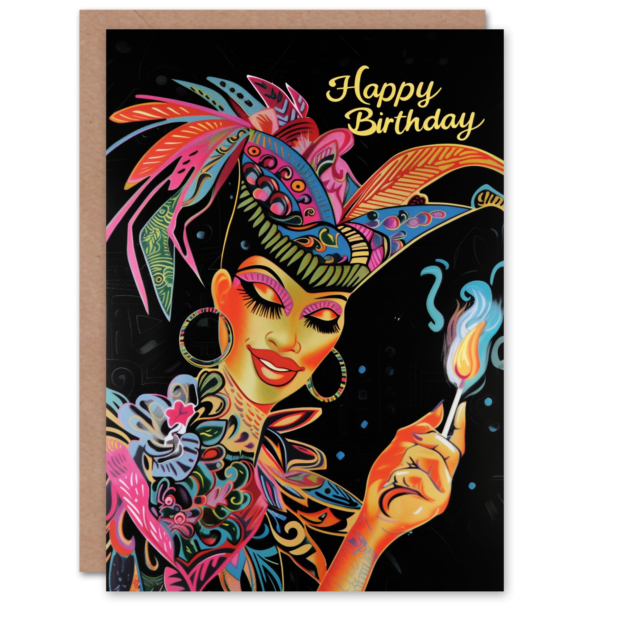 Artery8 Birthday Card Colourful Brazil Carnival Drag Queen Candle For Her Gran Sister Niece Daughter Wife Woman Greeting Card