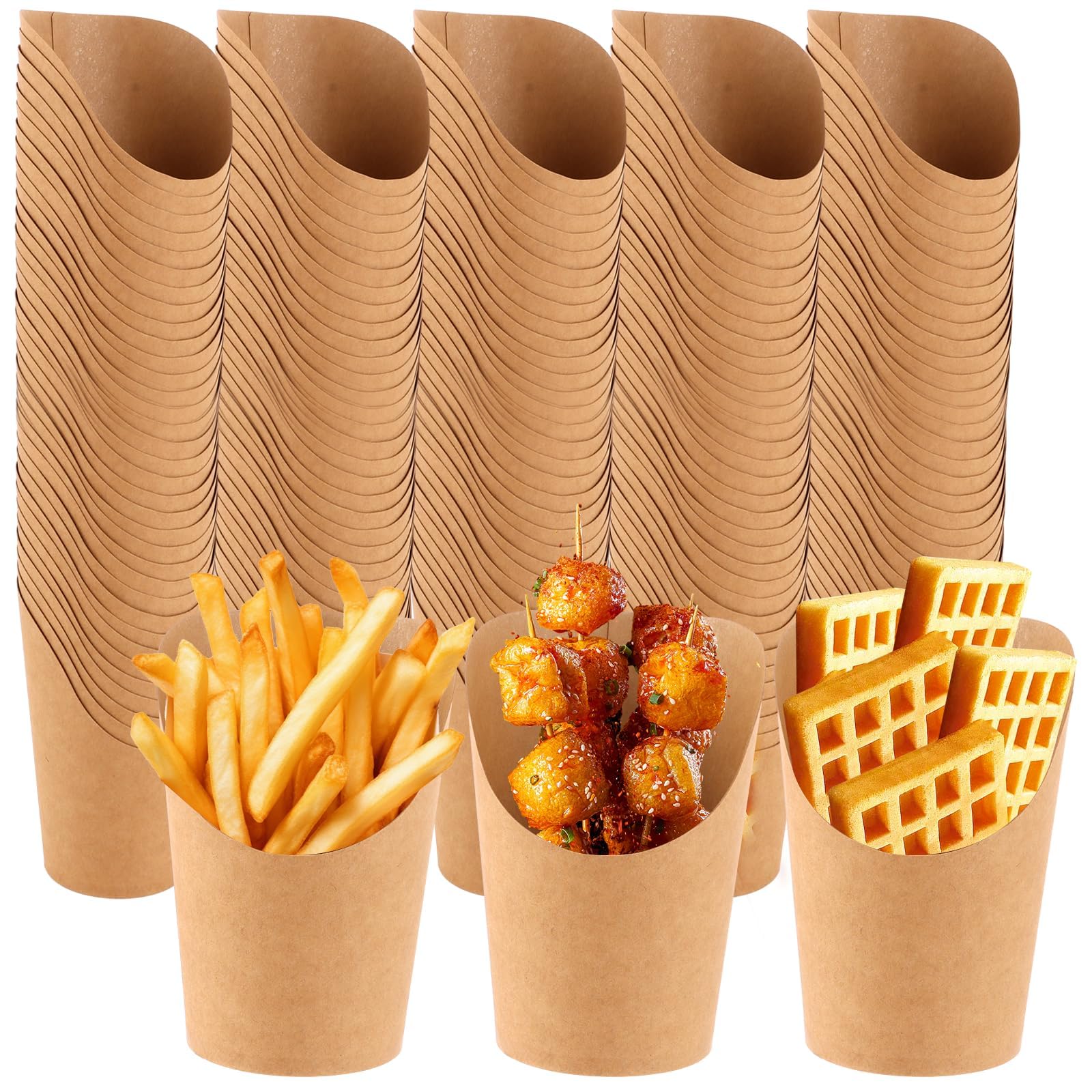 YAYODS Lot de 100 Gobelet en Papier Kraft 14 oz / 410 ml - Cornet de Frites à Bouche Biseautée - Support Snack Étanche et Résistant à l'Huile pour Frites, Popcorn, Gaufres et Glaces