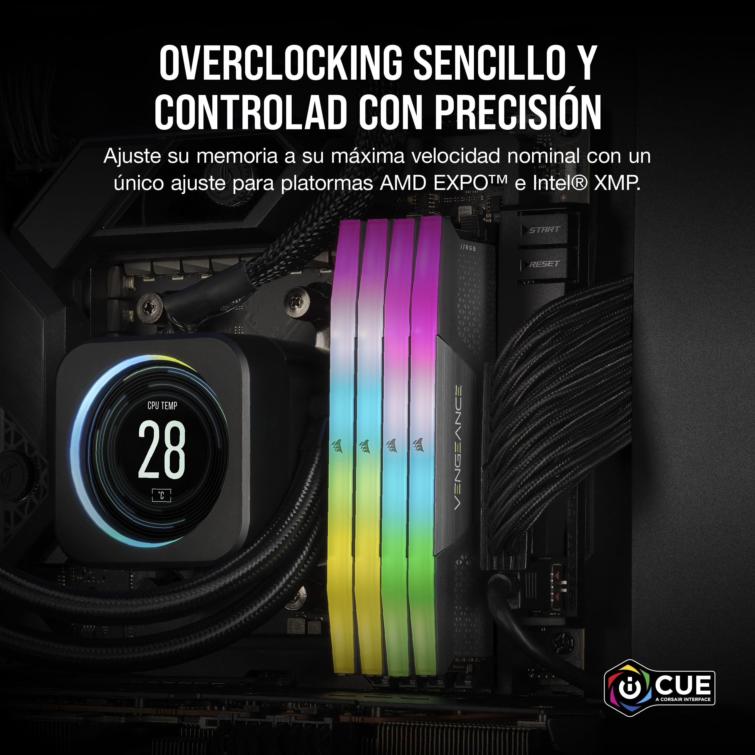CORSAIR Vengeance RGB DDR5 32GB (2 x 16GB) hasta 6000MHz CL38-44-44-96 1.35V Intel XMP 3.0 AMD Expo Memoria de Ordenador de Sobremesa – Gris