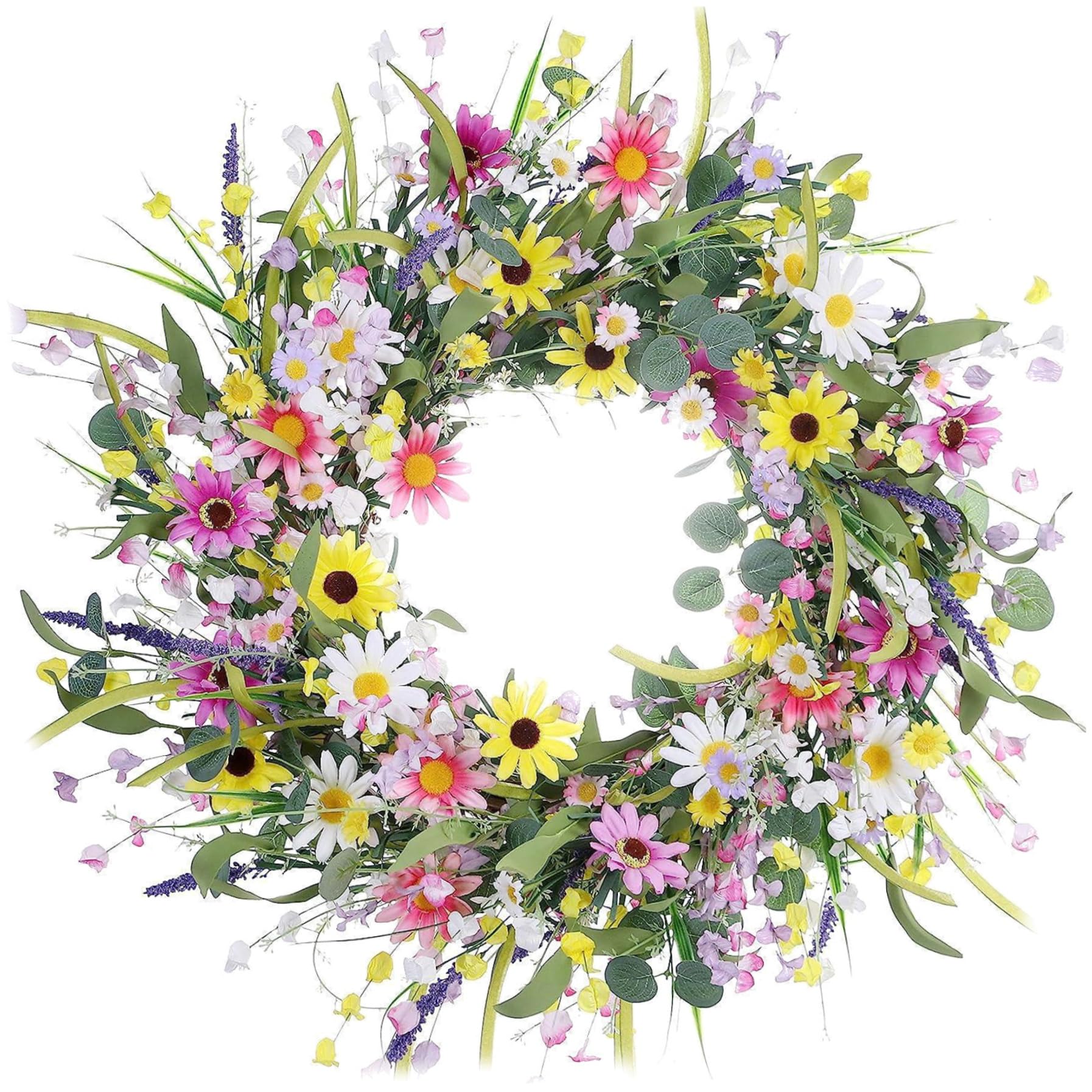 Takingup Spring Door Wreath, 22x22In Spring Wreath Artificial Summer Decorative Hanging Realistic Wall Wedding Window Front Door
