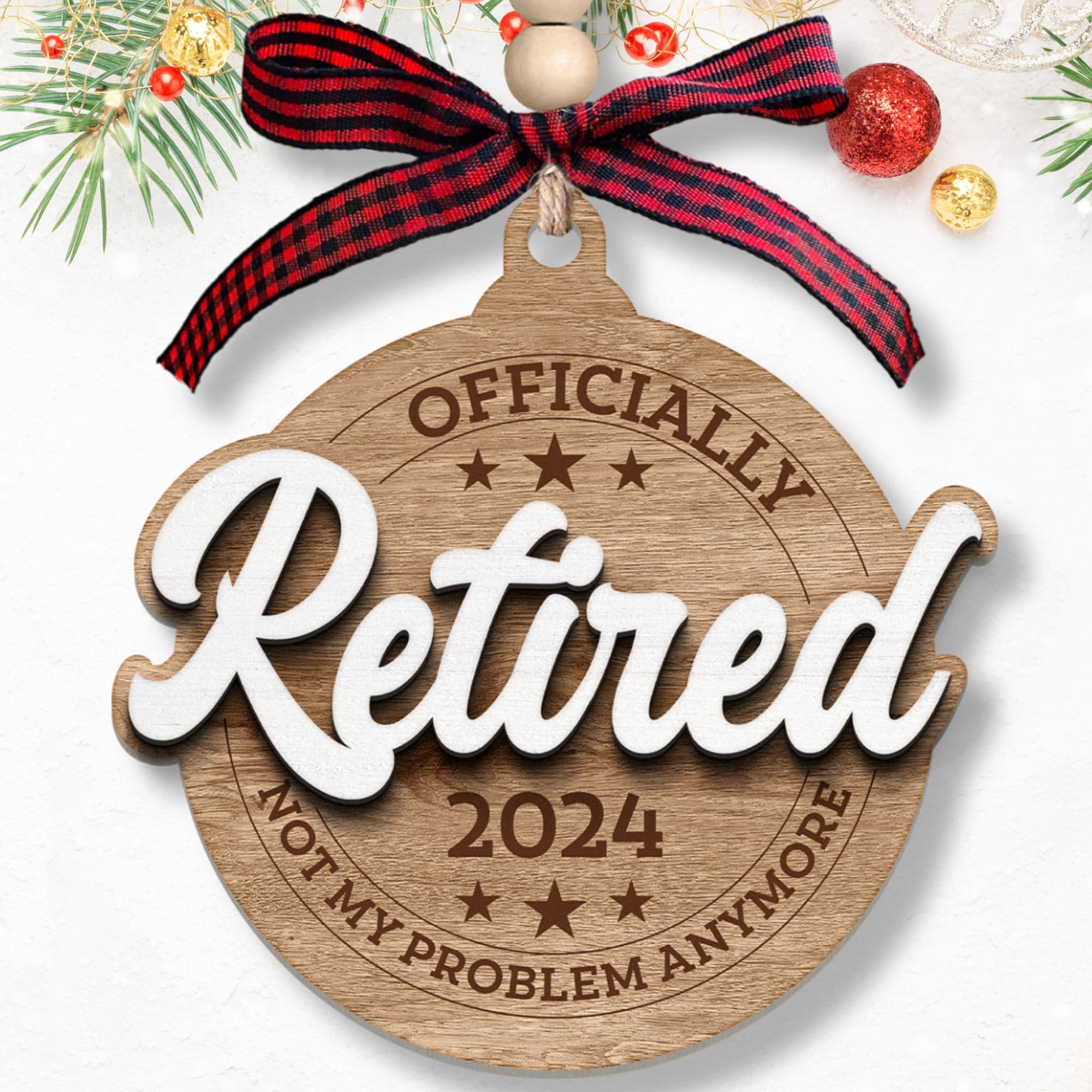 Pawzity Retirement Gifts for Men - Retirement Ornament 2024 - Cool Retired Gifts for Women - Wood Retired Ornament