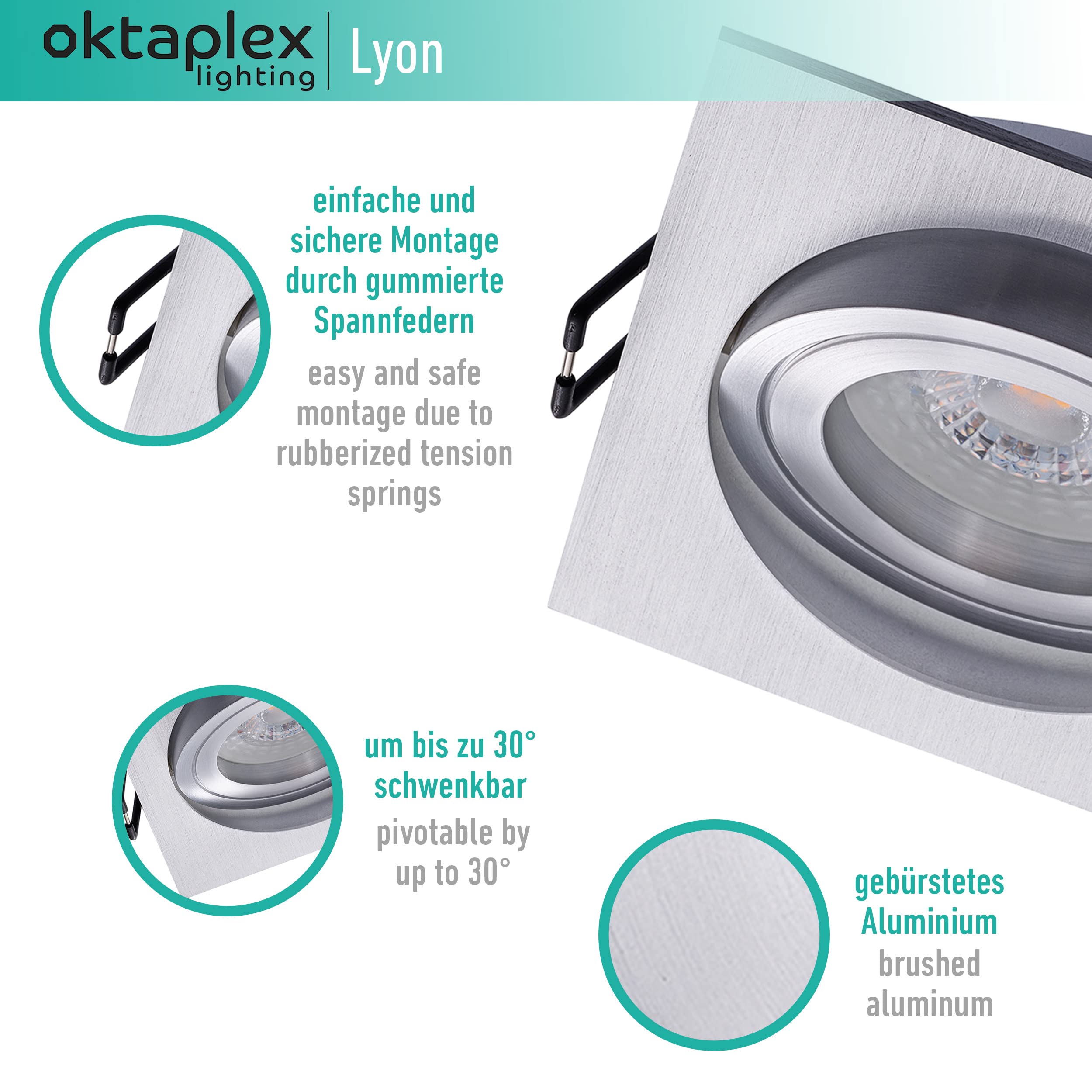 Oktaplex 12er Set Einbauspot Lyon 90x90 mm schwenkbar GU10 LED silber