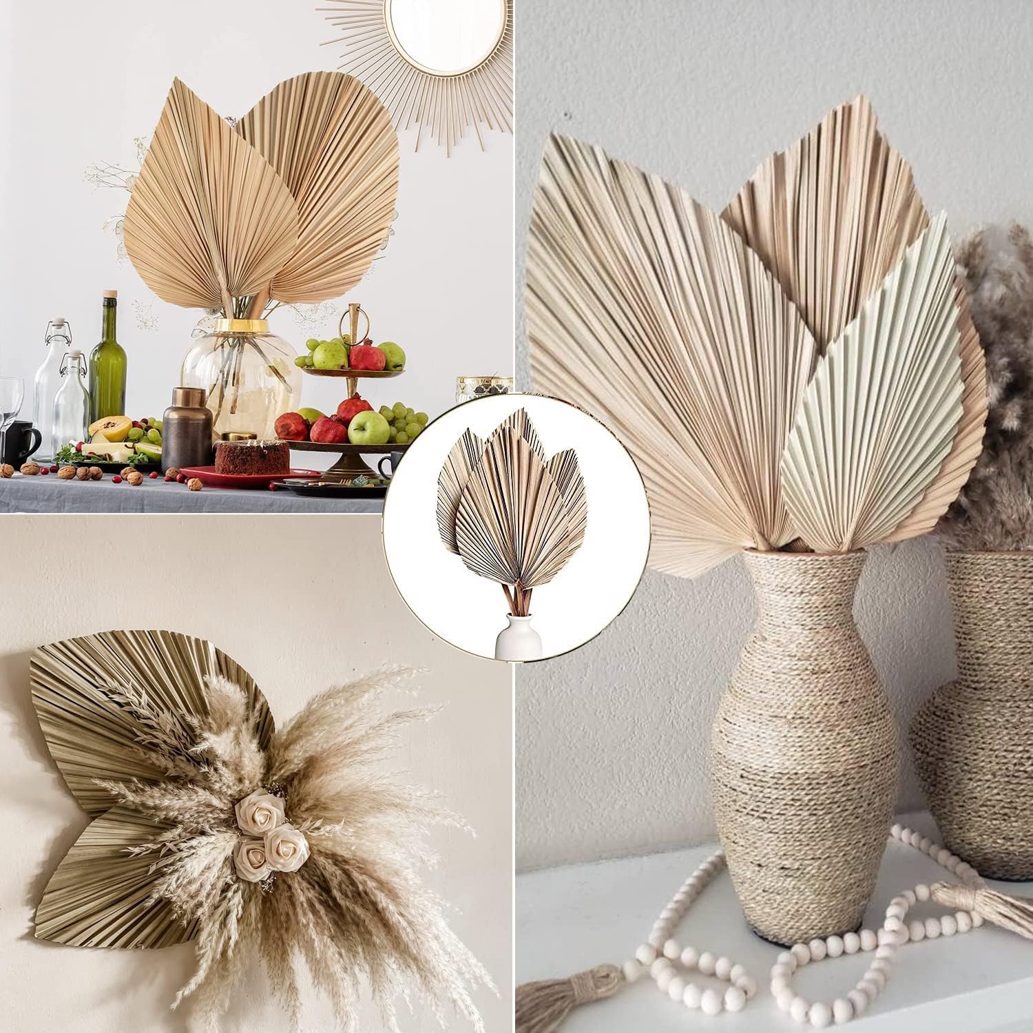 Getrocknete Palmblätter 5Pcs 18" große natürliche getrimmte Palme Speer Tropische Palmblätter Fans Boho Hochzeit Dekor Hawaiian Luau Party Urlaub Küche Tisch getrocknete Blumen Pampasgras Dekoration