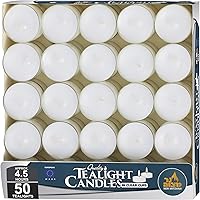 Vista 5 de Ner Mitzvah Velas de té – Paquete de 50 velas a granel – Velas blancas sin perfume en taza transparente – Larga combustión – 4.5 horas