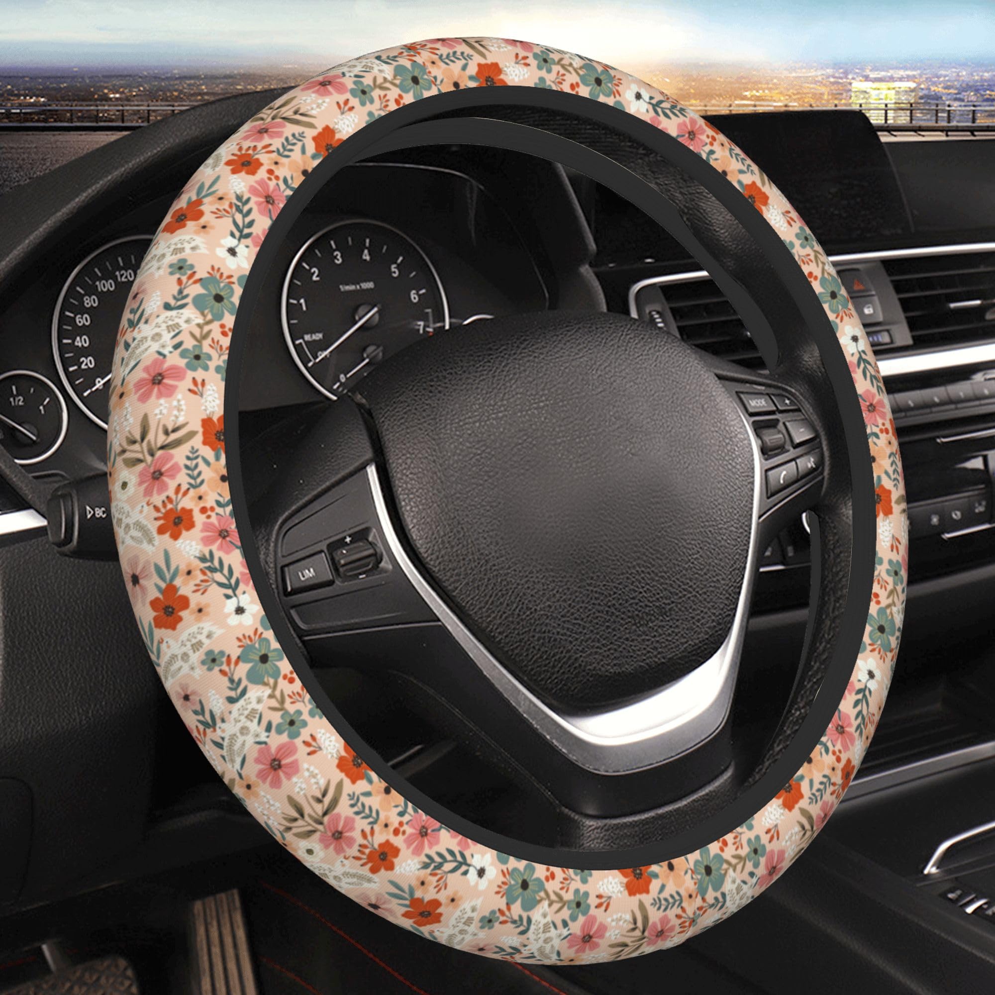 FJyuanqi Retro Pigeon Flower Floral Steering Wheel Cover Universal Car Interior Accessories for Women Men 15 Inch Anti Slip Breathable Odorless