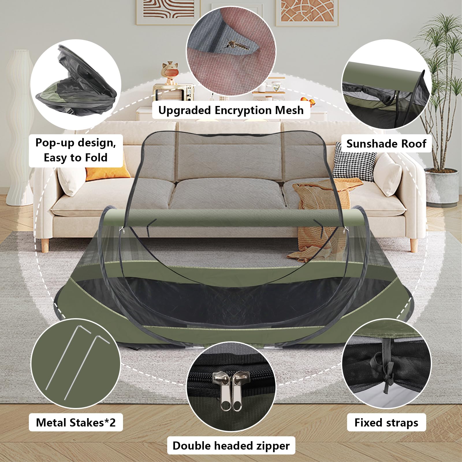 Tienda de campaña para mosquiteros desplegable para camping, tienda de campaña para 1 persona, red de pantalla de configuración automática 3s para adultos y niños, se adapta a catre de campamento 3