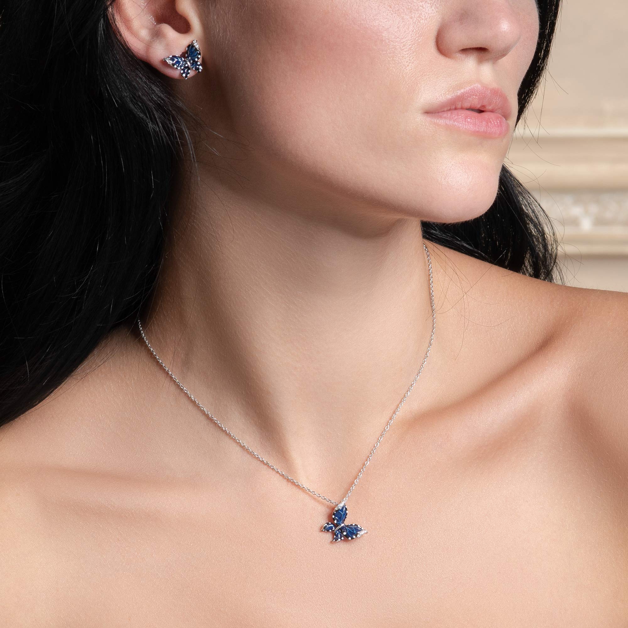 Namana Collar con Colgante de Mariposa Esmaltado para Mujer - Plata de Ley 925 con Circonitas Cúbicas y Detalles de Esmalte - Mariposa de Plata Maciza