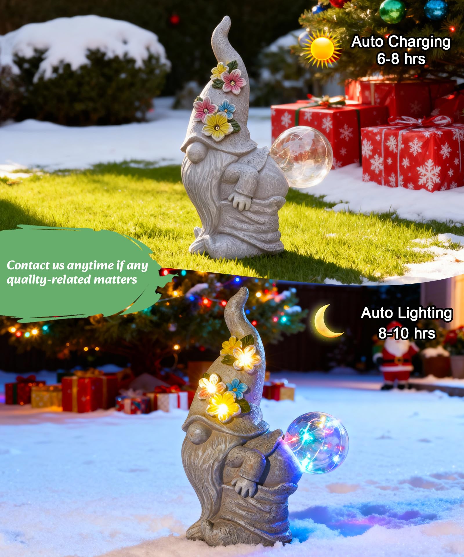 Yeomoo Solar Gartenzwerg Gartendeko, lustige Gartenfigur aus Harz mit LED Licht