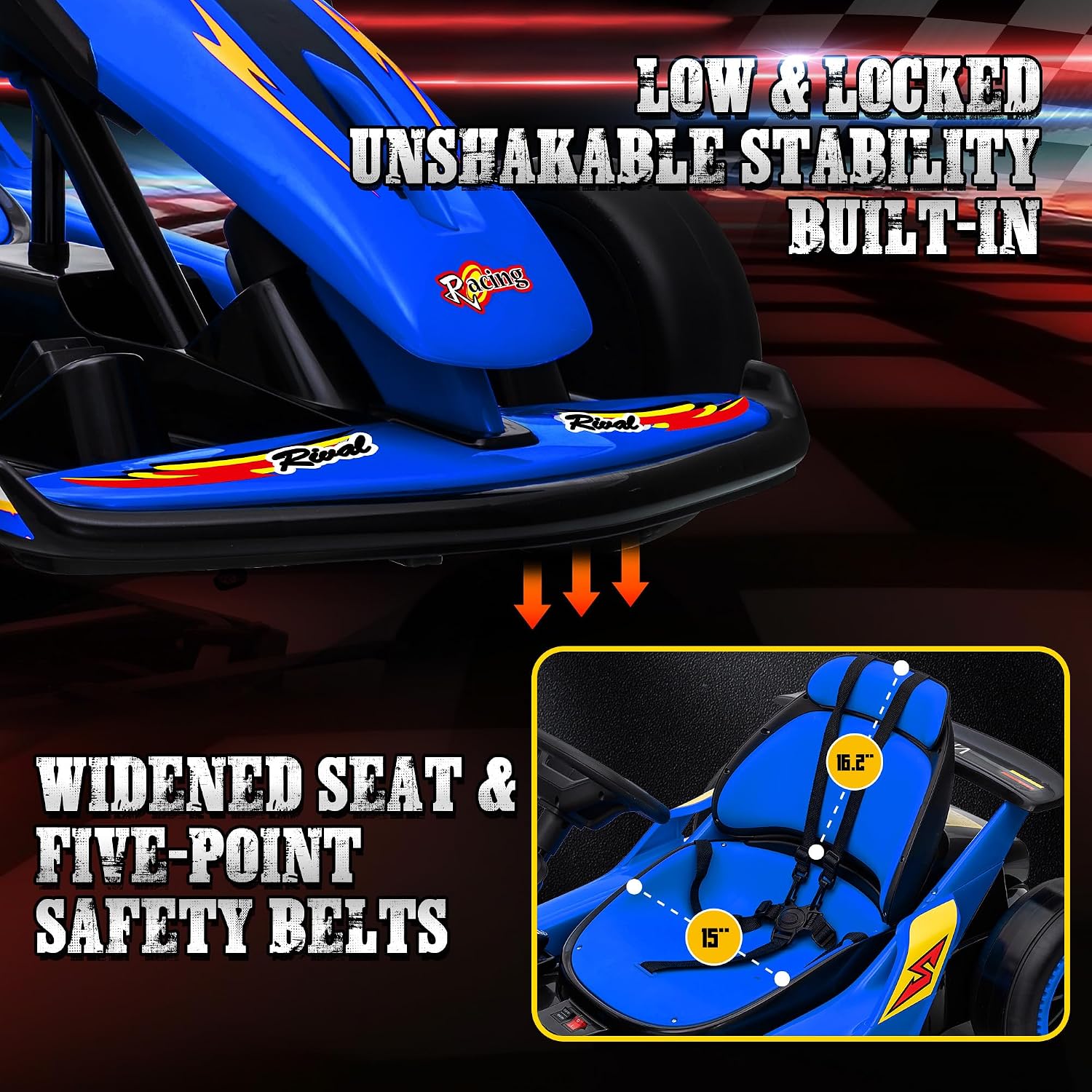 24V Electric Go Kart, Drift Car Outdoor Ride on Toy with EVA Tires, 400W Motor, 8.1 MPH, Music, Wireless, Drift Mode and 2 Speed, Crazy Go Cart for Kids 6-12 Years Old (Blue)