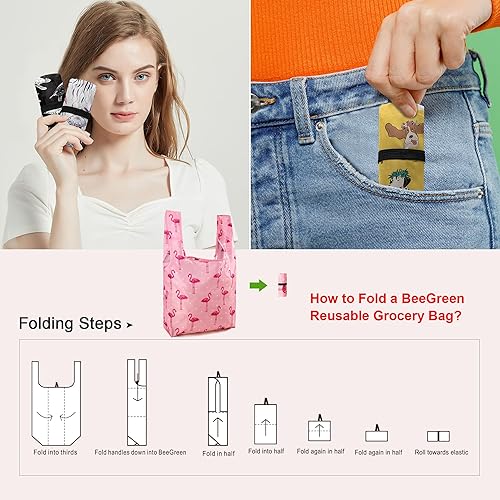 Vista 43 de BeeGreen Bolsa grande de flores – Paquete de 12 bolsas de comestibles reutilizables resistentes y bolsas de compras plegables para comestibles