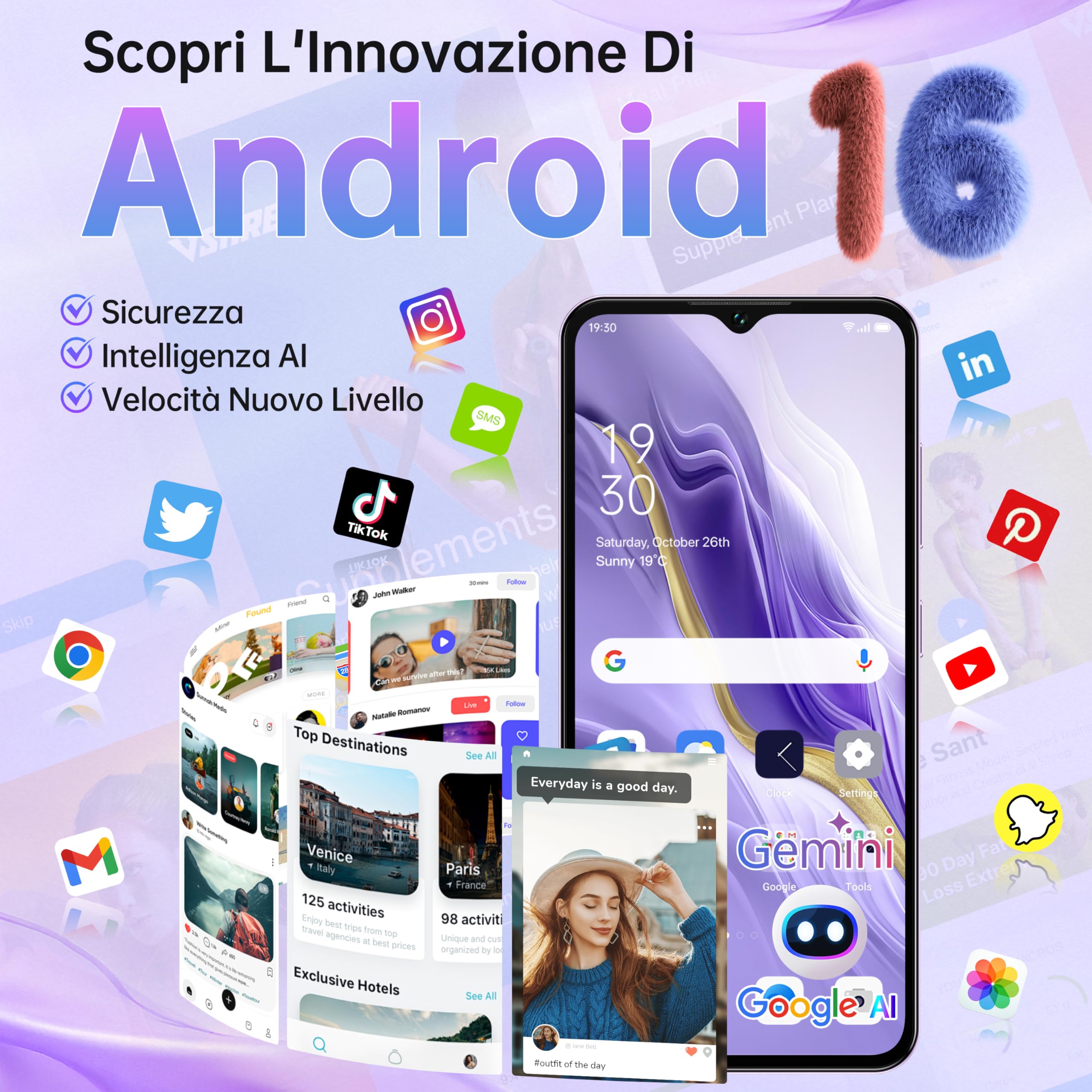 OUKITEL C2 Smartphone Android 16 2026-16(4+12) GB RAM + 128GB ROM/TF 1TB 6,52" HD Telefono Cellulare 5000nAh 13MP+5MP Camera Telefono Dual SIM 4G Cellulari e Smartphone /3.5mm Jack/Face ID/OTG Oro