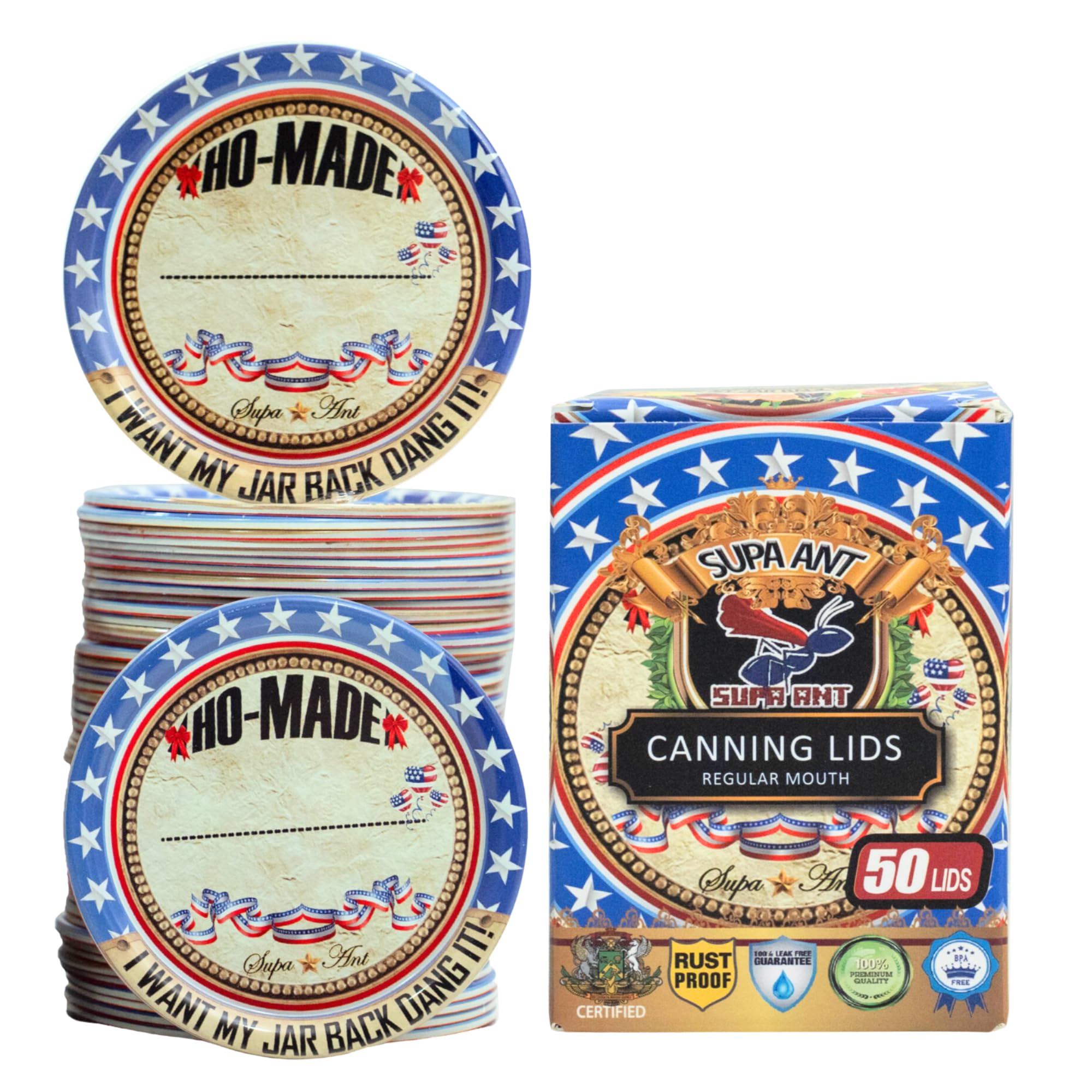 Supa Ant Regular Mouth Canning Lids-Mason Jar Lids Canning Supplies (50pk)