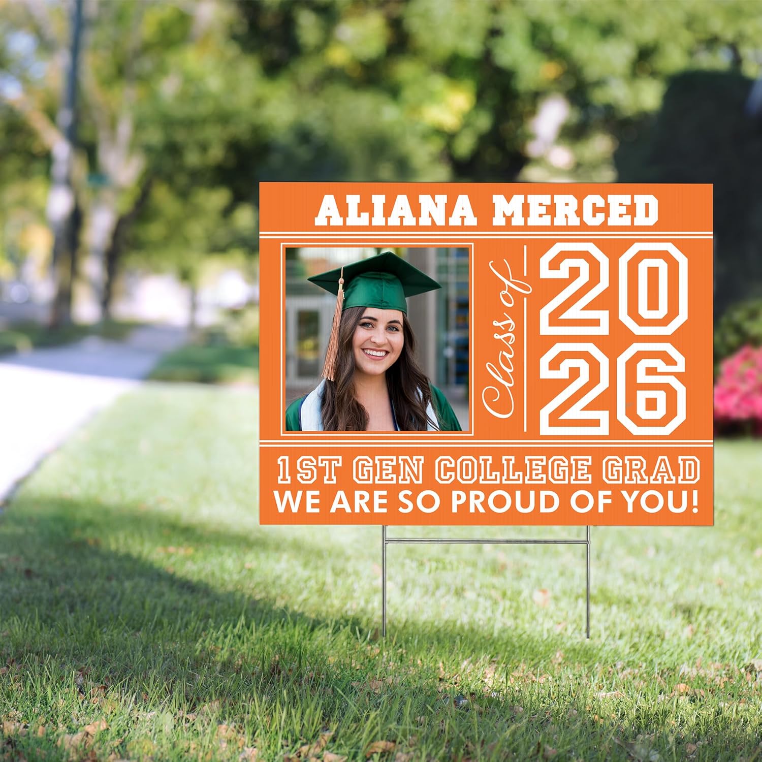 Let's Make Memories Personalized Graduation Yard Signs - Class of 2026 or Any Year - Large 18x24" Custom Sign with Metal Stake - Graduation Party Decorations - All Star - Orange - 2-Sided