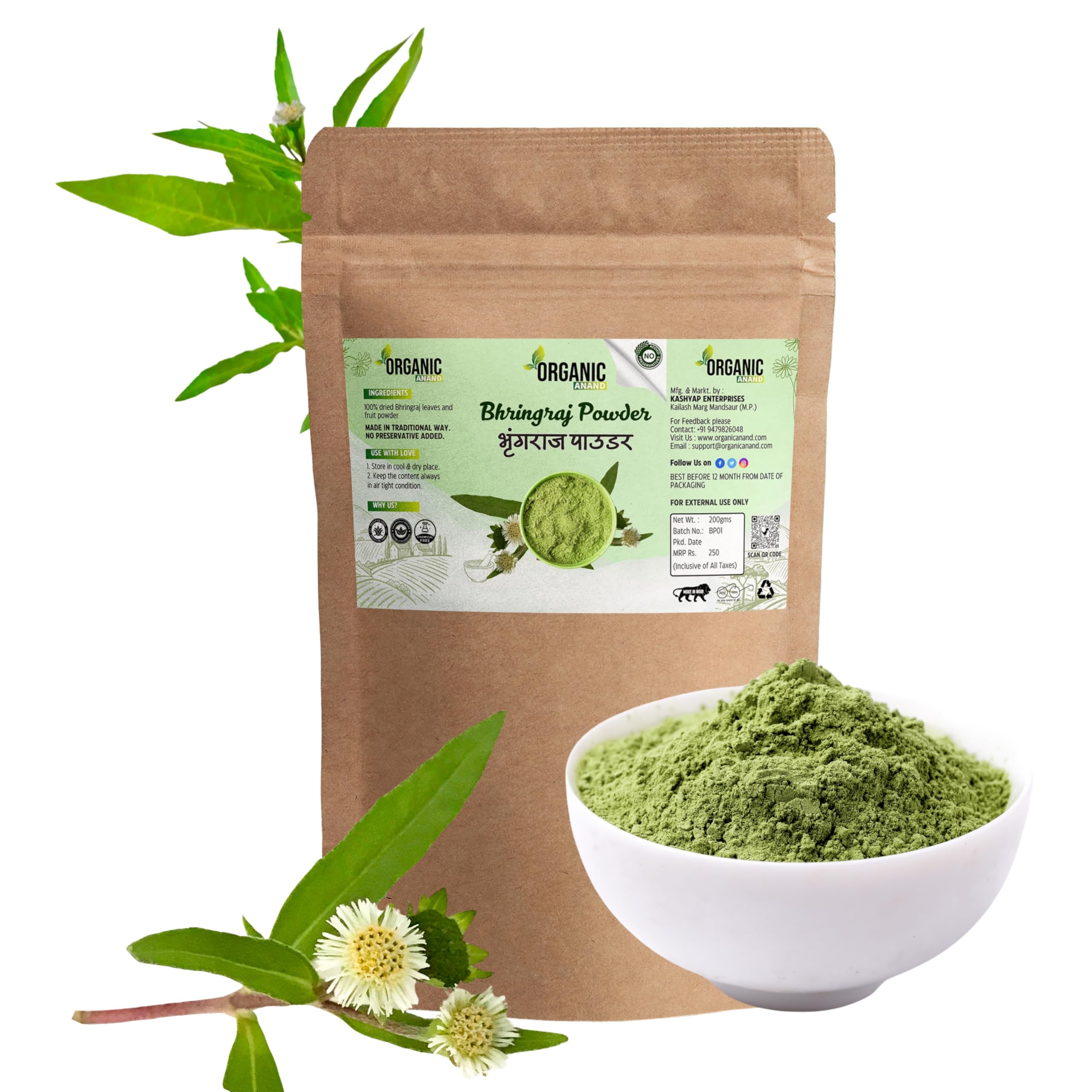 Organic Anand Bhringraj Powder for Hair Care for Hair Growth, Scalp Health & Dandruff Control | Natural | No Added Preservatives and Additives| Karisalankanni (200Gm)-image-27