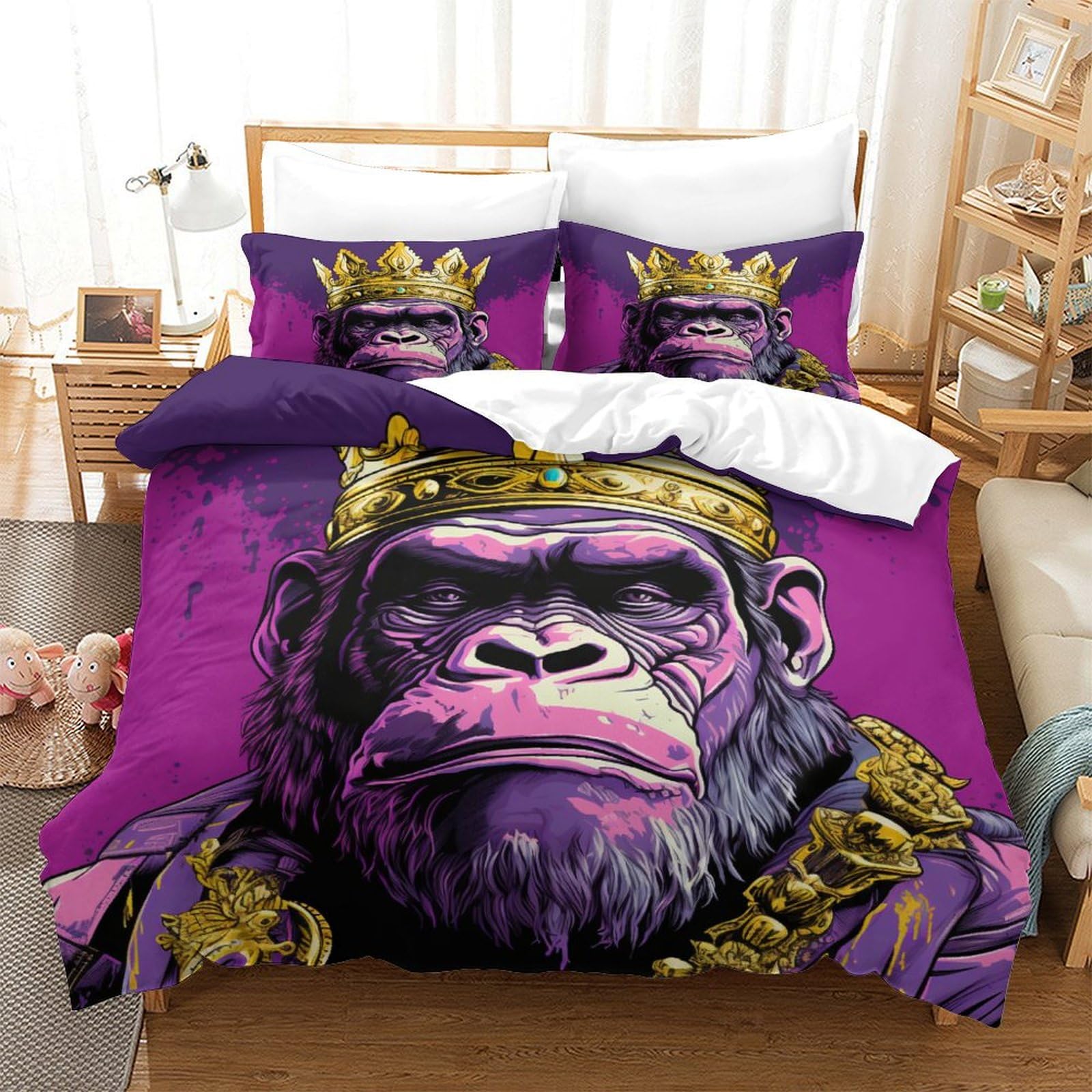 P1S9U7W5Y Urban King Ape 3D Printed Duvet Cover Set 3pcs Microfiber Gorilla Bedding Set King