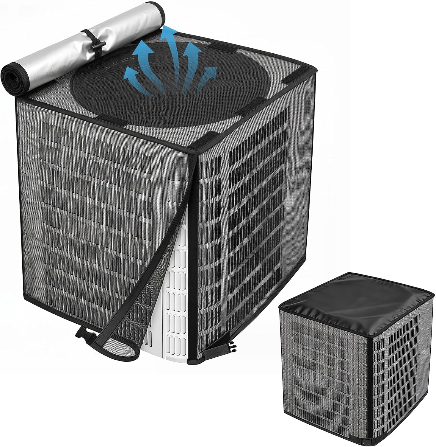 STARTWO 2 in 1 Full Mesh Air Conditioner Covers for Outside with Detachable Waterproof Fabric Top,All Season Outdoor AC Units Cover Against Leaves,Debris,Ice,Snow,28x28x32in