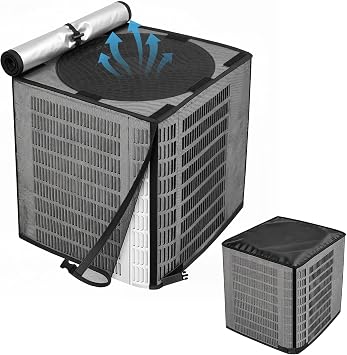 STARTWO 2 in 1 Full Mesh Air Conditioner Covers for Outside with Detachable Waterproof Fabric Top,All Season Outdoor AC Units Cover Against Leaves,Debris,Ice,Snow,32x32x36in