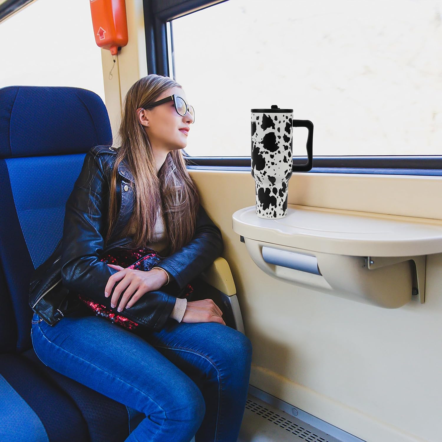 40oz Cow print Tumbler With handle, Stainless Steel Tumbler With Lid and Straws, Double Vacuum Leak Proof Travel Coffee Mug Cup Water Bottle For Home, Office, Party - Image 7