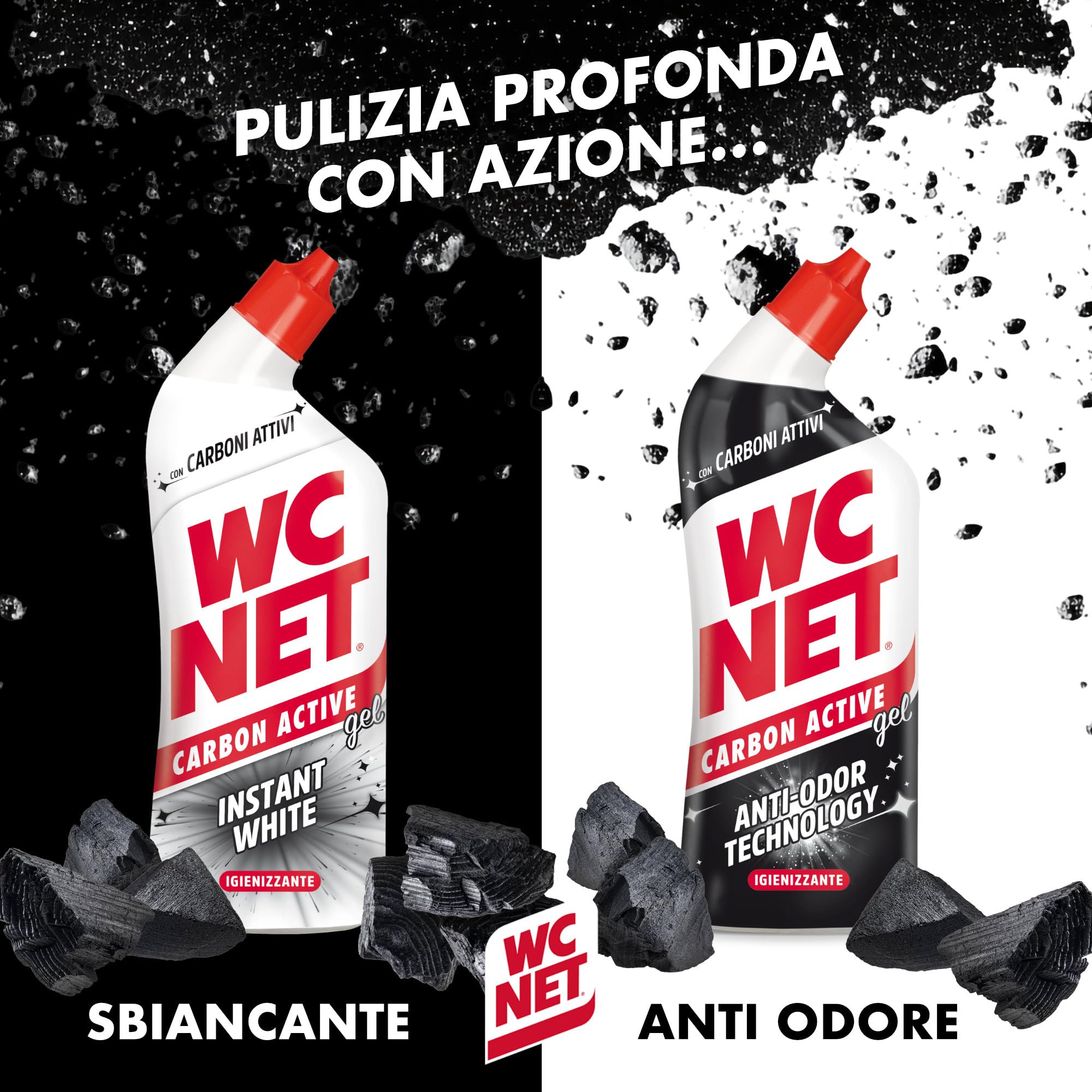 Wc Net – Carbon Active Instant White, Detergente Liquido per WC con Carboni Attivi, Prevenzione del Calcare e Igienizzante per WC, 700ml x 4 Confezioni