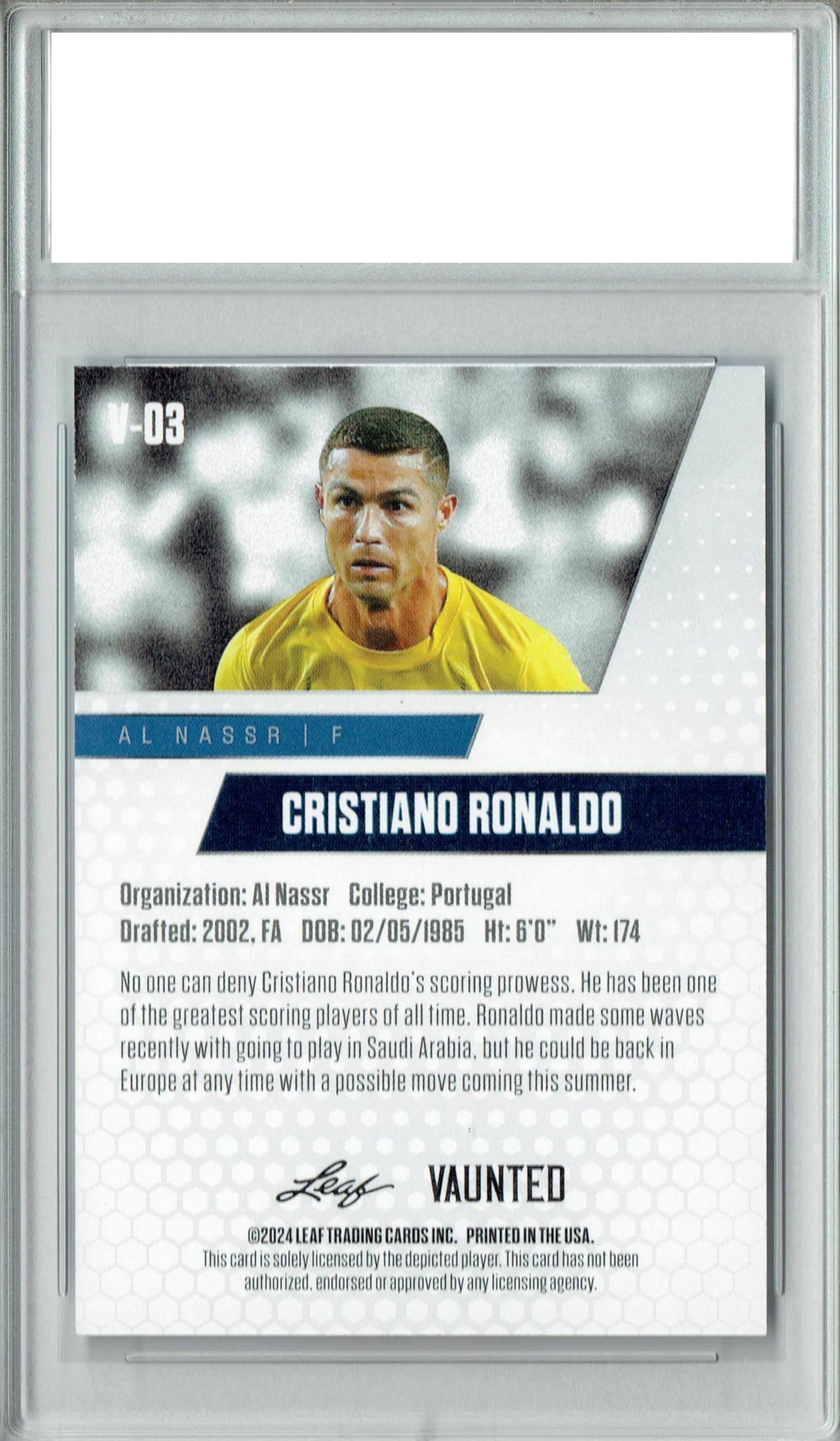 Amazon.com: Cristiano Ronaldo Trading Card 2024 Leaf Vaunted #V-03
