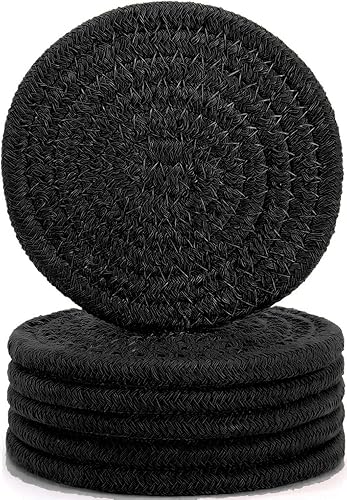 Miniatura 13 de ABenkle Juego de 6 posavasos tejidos para bebidas, posavasos absorbentes bohemios, 4.3 pulgadas, regalo perfecto para inauguración de la casa,