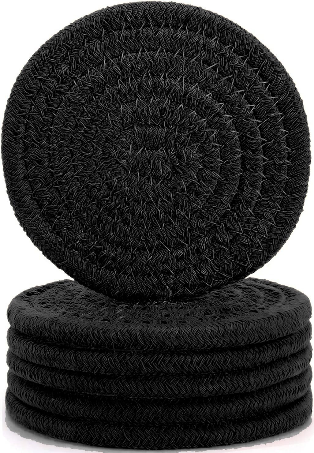 ABenkle Woven Coasters for Drinks Set of 6, Boho Absorbent Drinking Coaster, 4.3 Inch - Perfect Housewarming Gift, Home Decor, Bar Essentials for Coffee Table