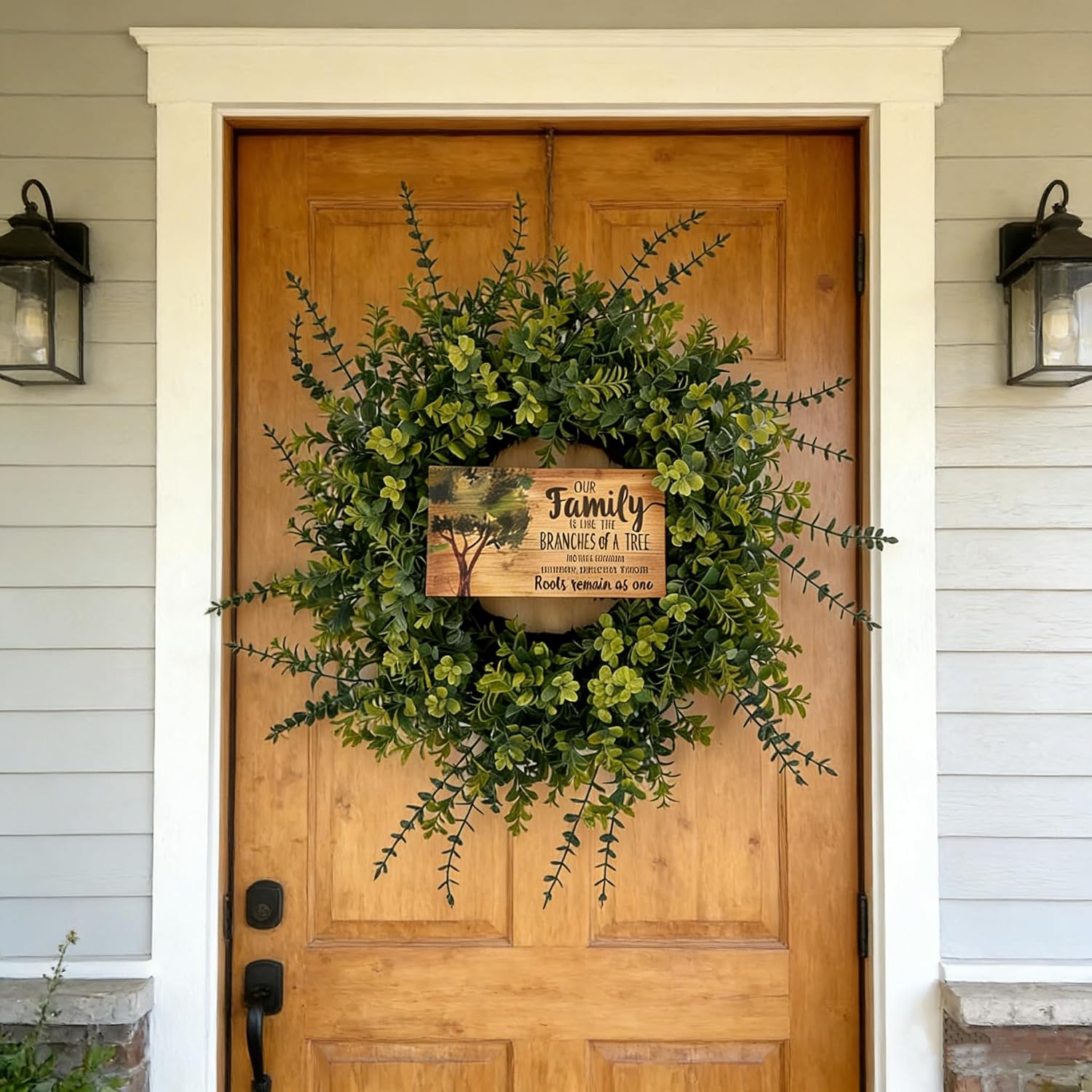 26" Eucalyptus & Boxwood Wreath for Front Door - Large Artificial Greenery Wreath with Lush Leaves Outdoor Decor for Porch, Window, Farmhouse, Home, Hanging Decor - Spring, Summer, All Seasons