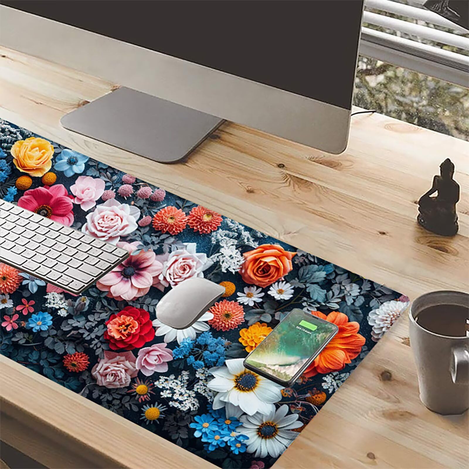 Flor Alfombrilla Ratón Gaming XXL 1500x800 mm, Alfombrilla Gaming Rosa Mousepad con Base de Goma Antideslizante, Impermeable Desk Mat para Teclado y Raton, Accesorios Gaming, Regalos de Hombre 5-2