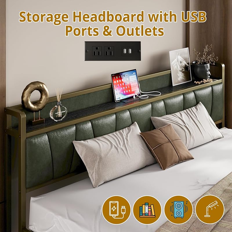 LIKIMIO King Bed Frame with Storage Headboard & Charging Station image 3