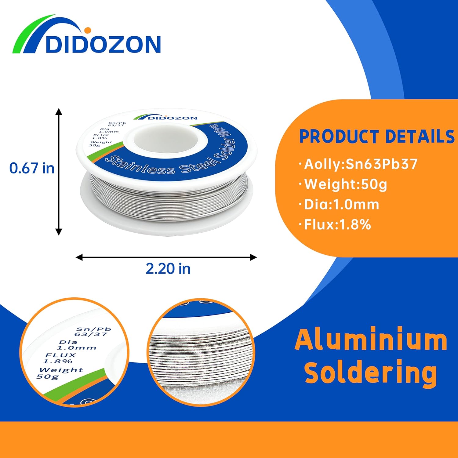 Solder Wire for Aluminum and Stainless Steel Soldering, 63-37 Soldering Wire for Stainless Steel, Nickel Sheet, Zinc Flake, 1.0mm Dia, 50g