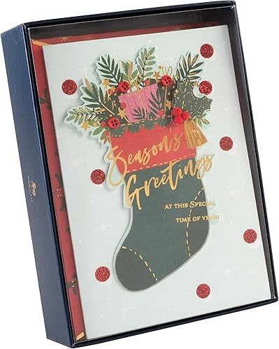 NIQUEA.D Juego de tarjetas de Navidad en caja, calcetines de Navidad, incluye un sobre de sentimiento festivo y a juego, juego de 8 (NXB-0038),