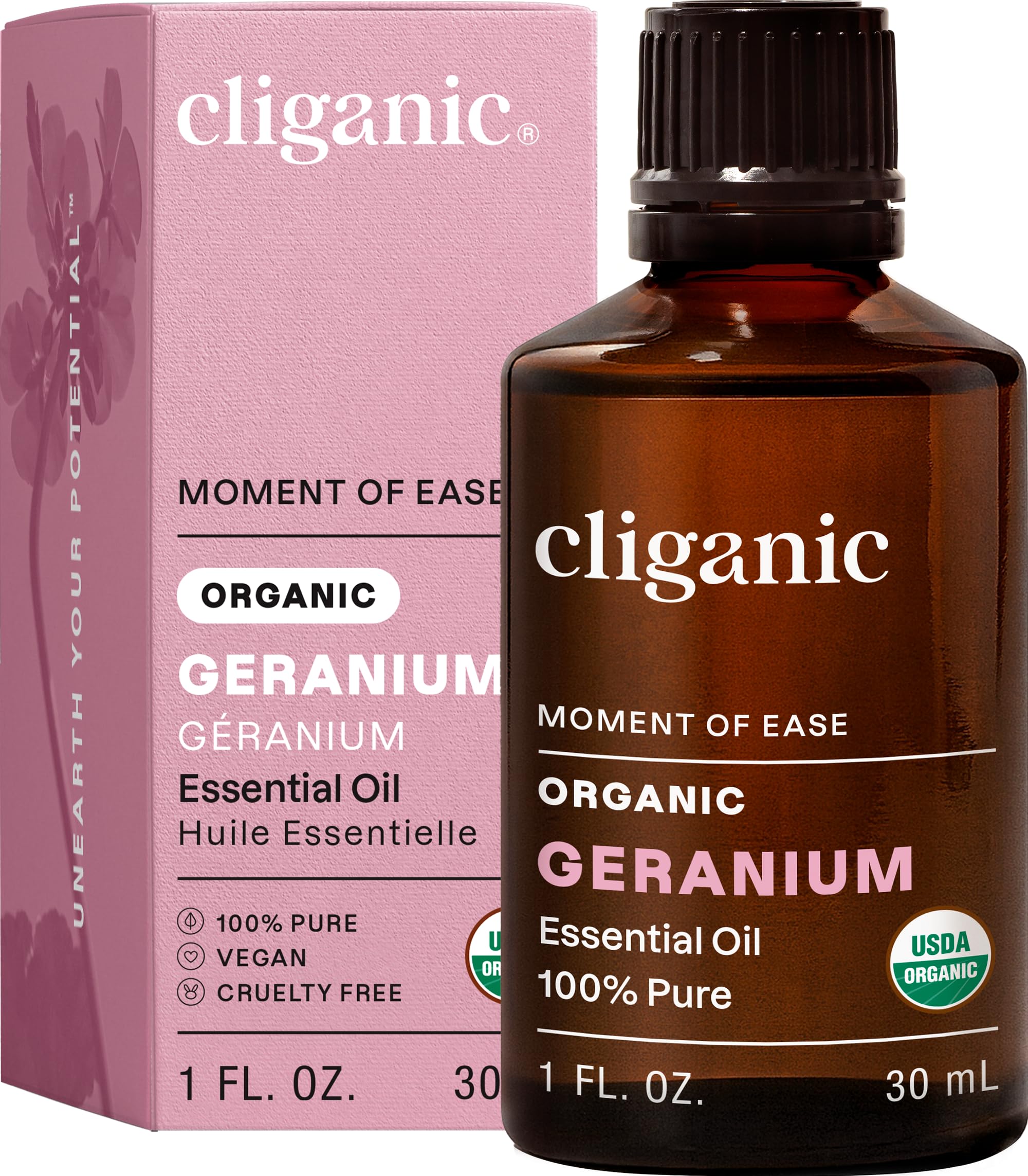 Cliganic Organic Geranium Essential Oil, 100% Pure Natural for Aromatherapy | Non-GMO Verified (Packaging May Vary)