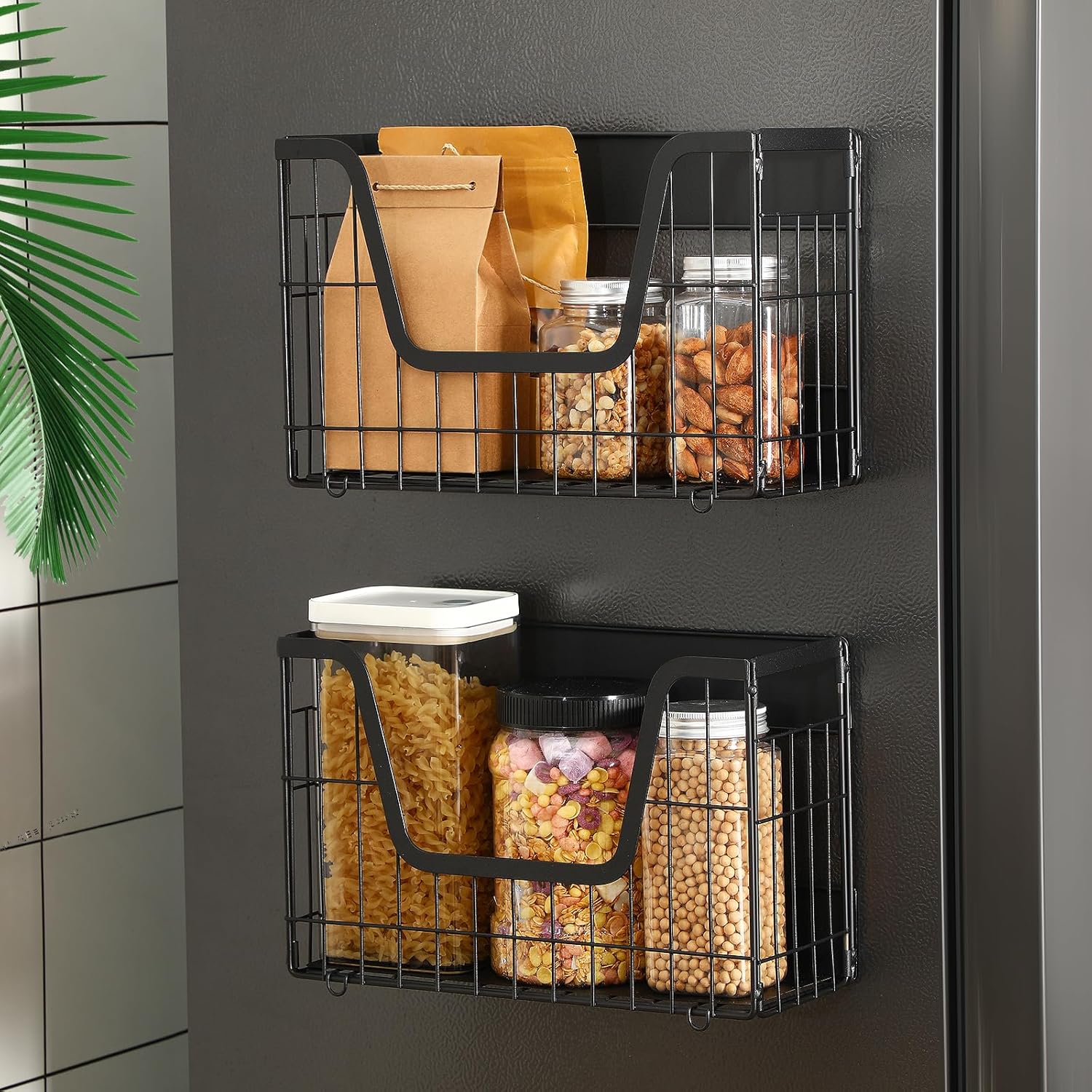 2 Set Magnetic Shelf for Fridge, Fruit Potato and Onion Storage Bins, Pantry Organizers & Storage, Large Magnetic Container Basket Spice Rack for Refrigerator, Kitchen Counter, Cabinet