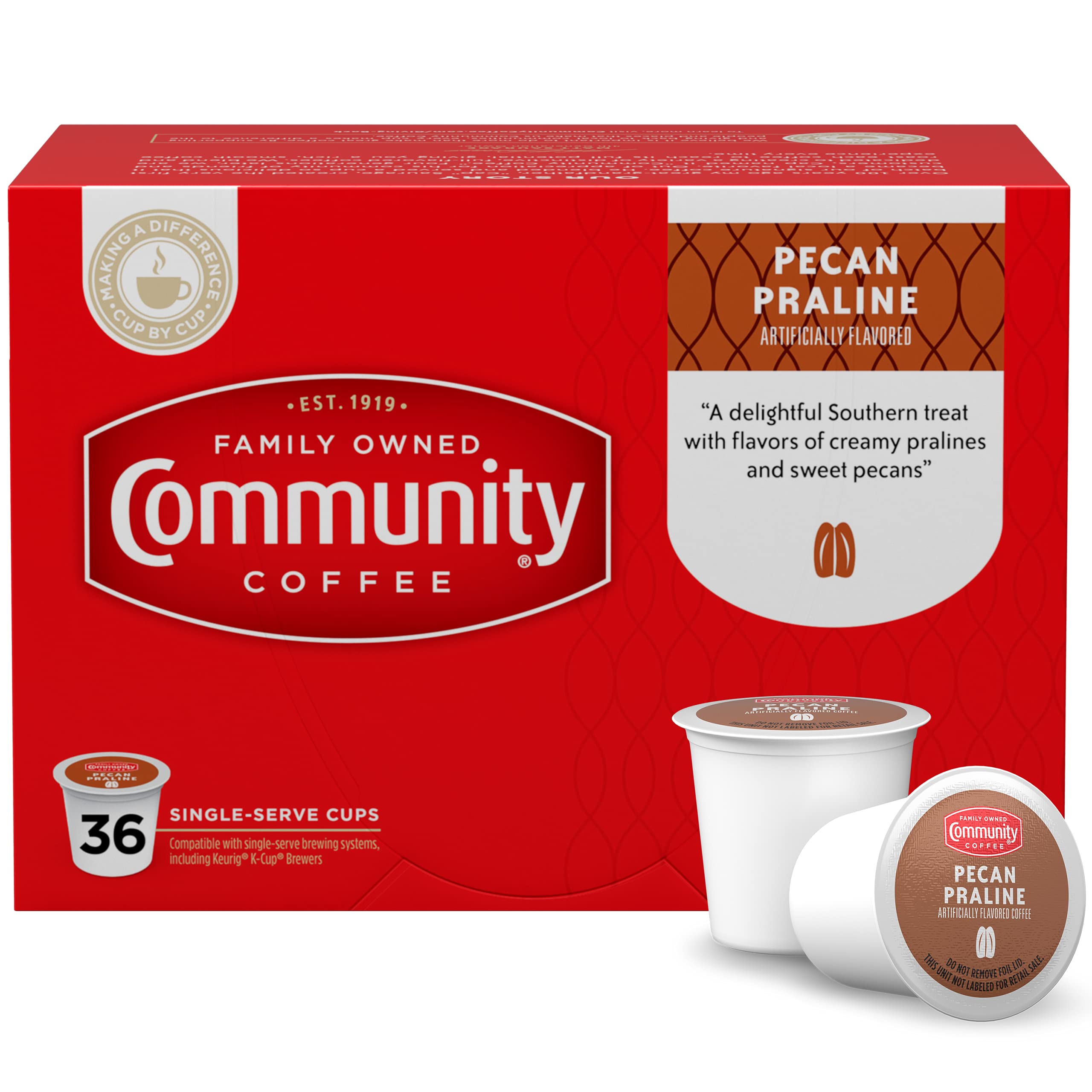 Community Coffee Pecan Praline Flavored 36 Count Coffee Pods, Medium Roast, Compatible with Keurig 2.0 K-Cup Brewers, 36 Count (Pack of 1)