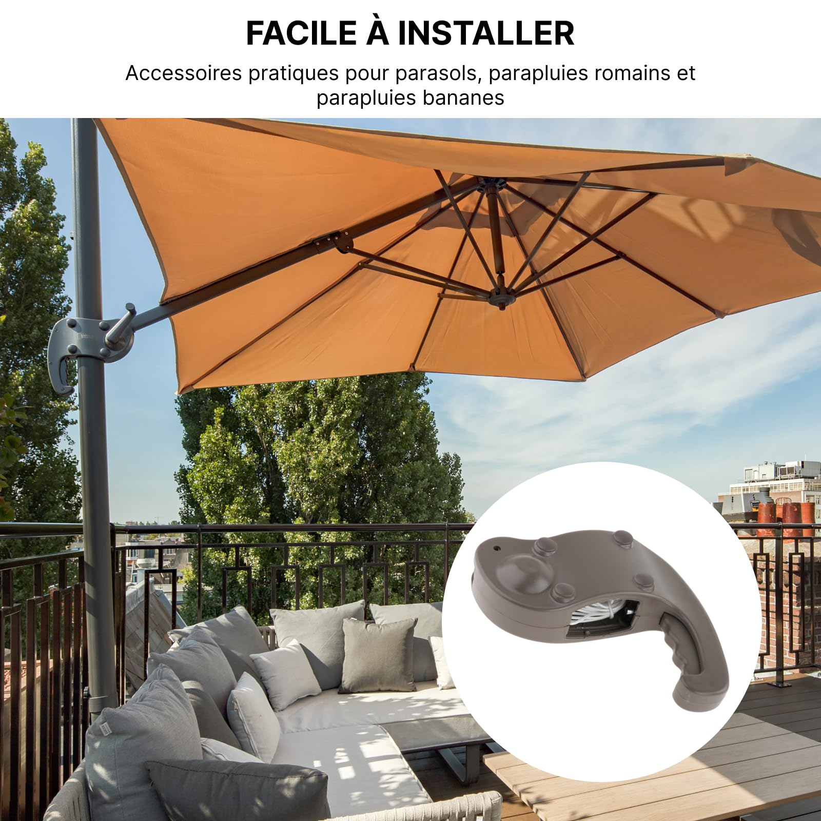 Manivelle de Remplacement pour Parapluie de Jardin, Accessoire Universel Anti-Usure, Pièce de Rechange Robuste pour Manivelle de Parasol de Terrasse, Patio, Balcon, Plage