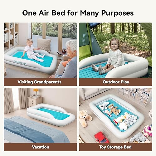Miniatura 4 de COMMOUDS Cama de viaje portátil para niños pequeños con parachoques de seguridad, colchón inflable para niños con bomba eléctrica, colchón inflable
