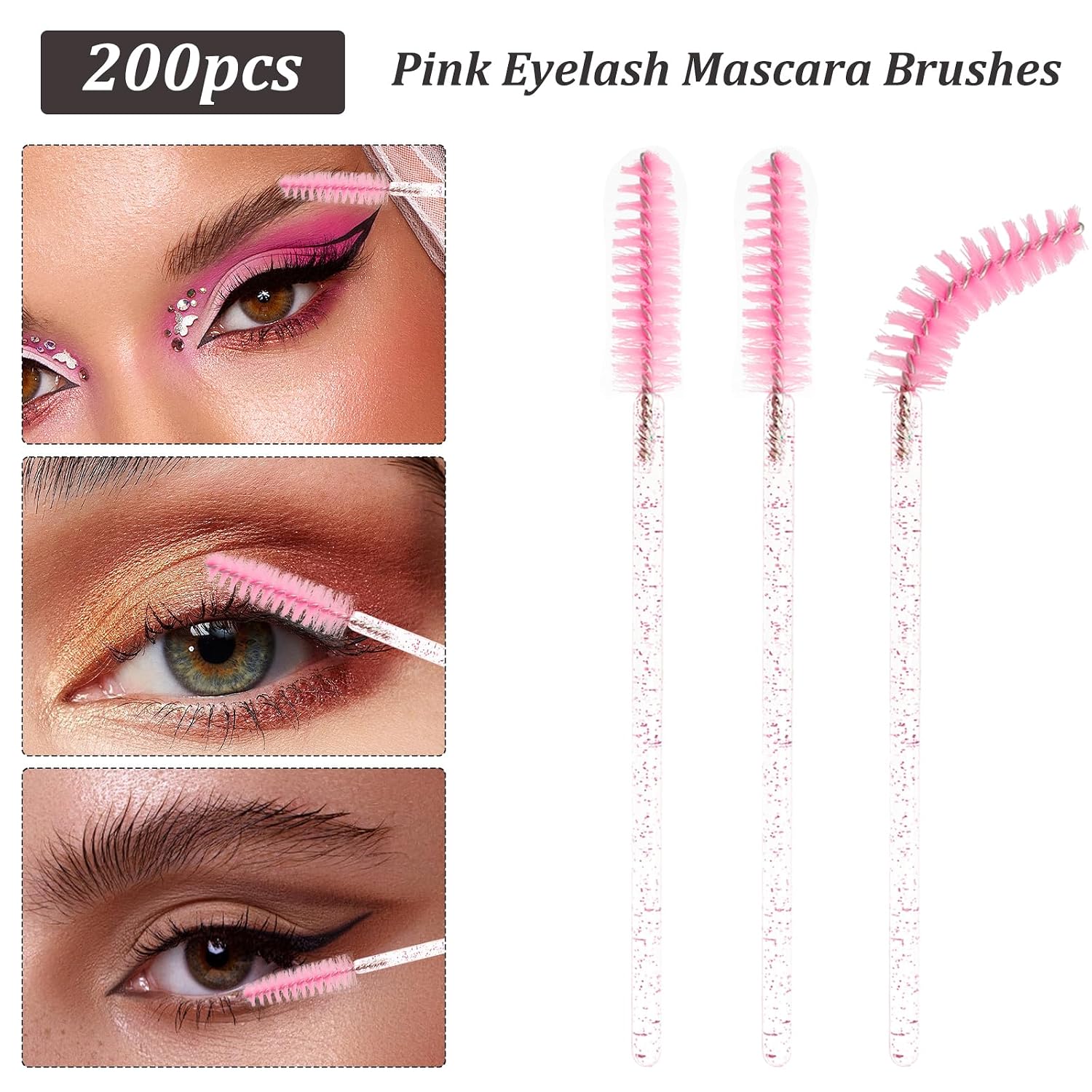 600 Pcs Eyelash Extension Supplies Kit, Include 200 Lash Spoolies Mascara Brushes 200 Crystal Lip Brushes 200 Micro Swabs Eyelash Brushes Makeup Applicator Tool Set(Pink)