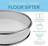 Vista 2 de Stainless Steel Flour Sifter Fine Mesh Round Flour Sieve for Baking 9.5" Diameter x 2.5" High; 20 Mesh (Hole Size 0.85mm)
