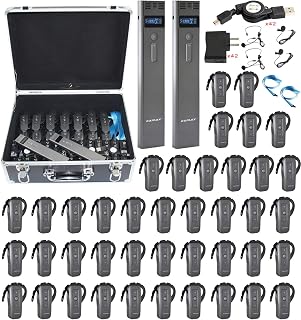 EXMAX EXD-6688 2.4Ghz Wireless Whisper Church Assisted Listening Systems Support Two Transmitters Work Simultaneously for Travel Conference Hajj(2 Transmitters & 40 Receivers with Black Storage Case)
