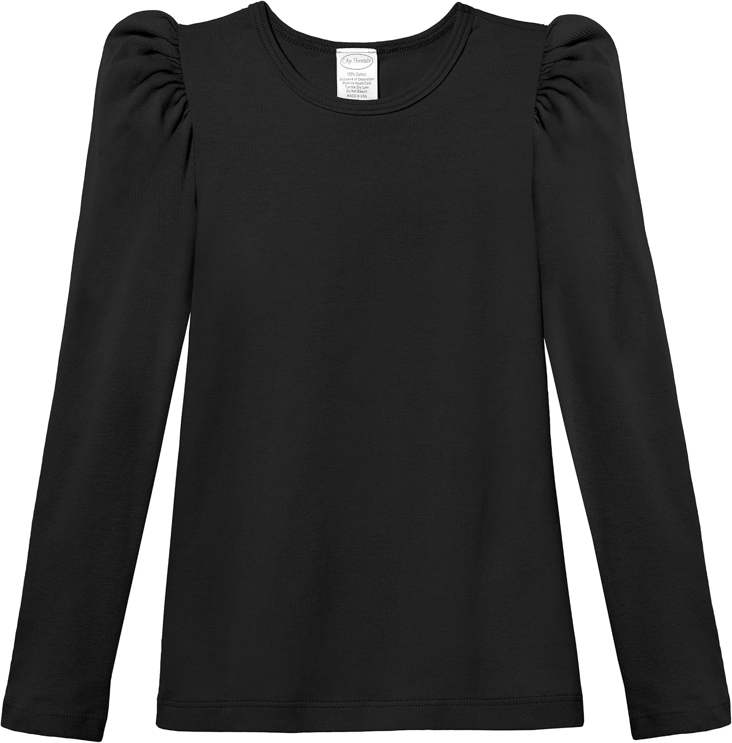 City Threads Big Girls' Baby Rib Cotton Long Sleeve Puff Fashion Shirt Tee Tshirt Formal Wear Blouse Church Mass Clothes
